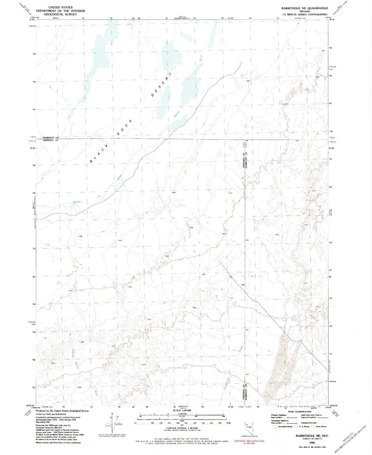 USGS 1:24000-SCALE QUADRANGLE FOR RABBITHOLE NE, NV 1981