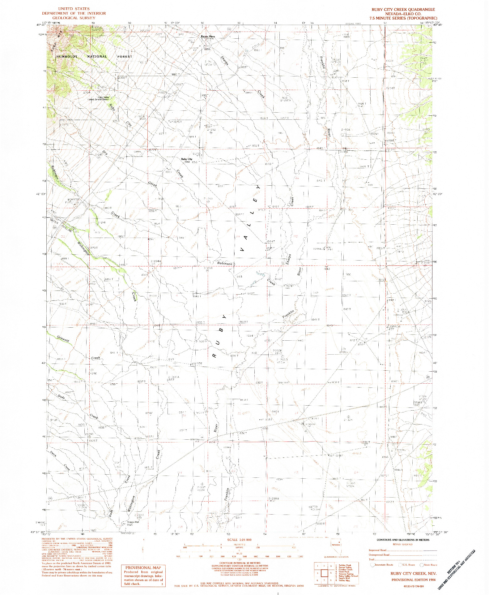 USGS 1:24000-SCALE QUADRANGLE FOR RUBY CITY CREEK, NV 1984