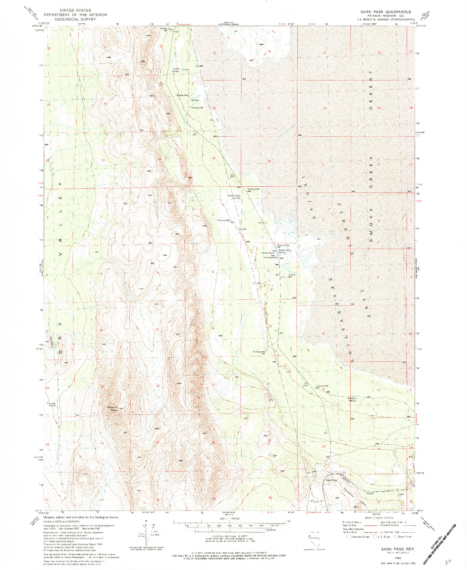 USGS 1:24000-SCALE QUADRANGLE FOR SAND PASS, NV 1980