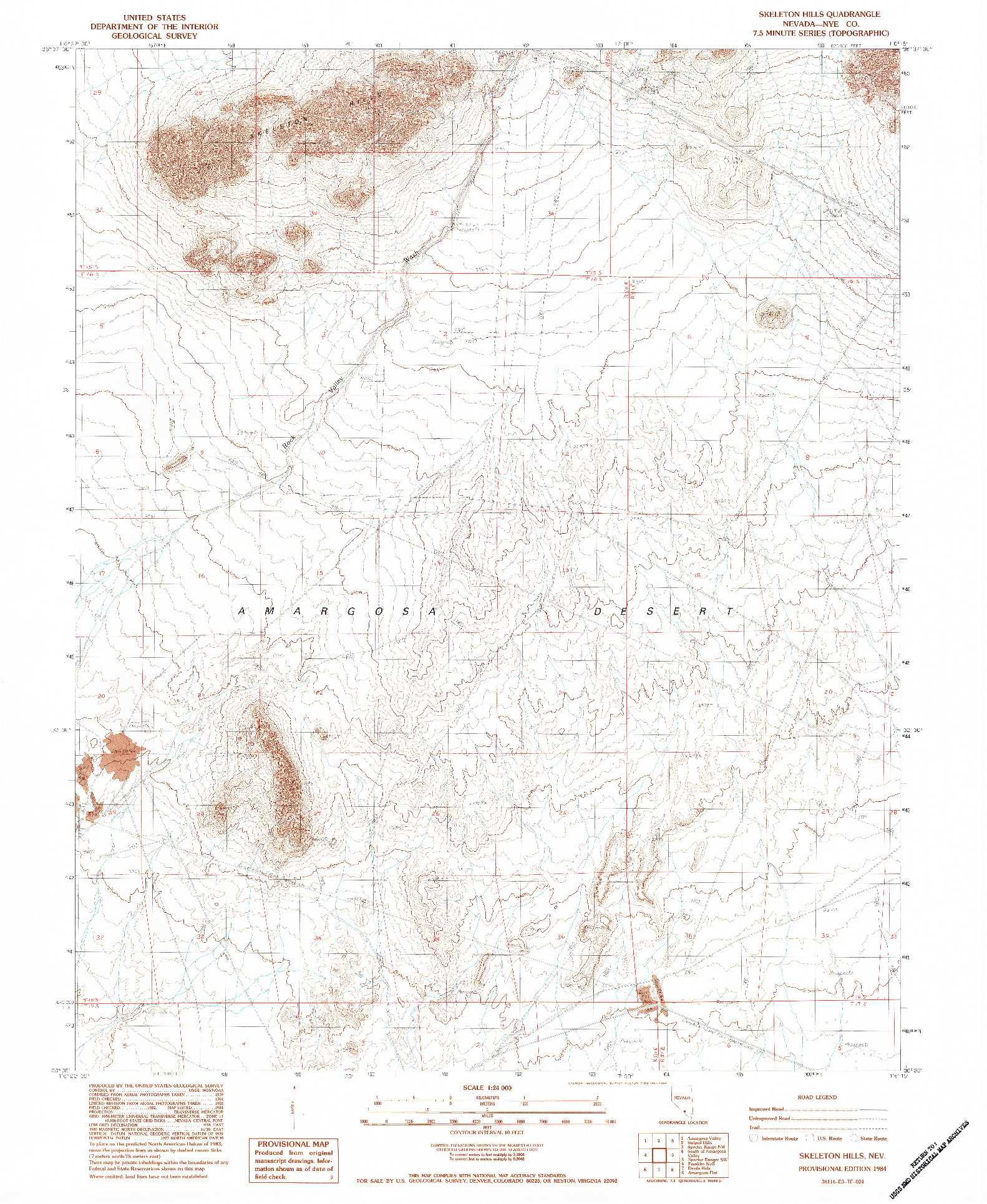 USGS 1:24000-SCALE QUADRANGLE FOR SKELETON HILLS, NV 1984