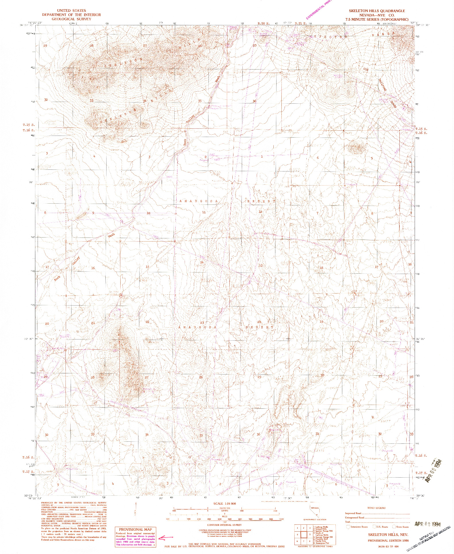 USGS 1:24000-SCALE QUADRANGLE FOR SKELETON HILLS, NV 1984