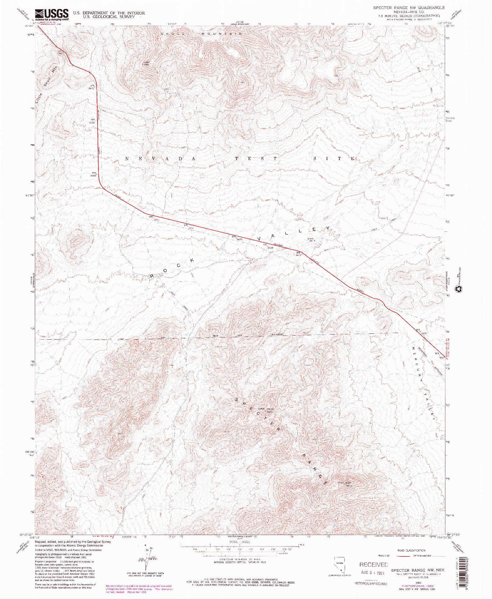USGS 1:24000-SCALE QUADRANGLE FOR SPECTER RANGE NW, NV 1961