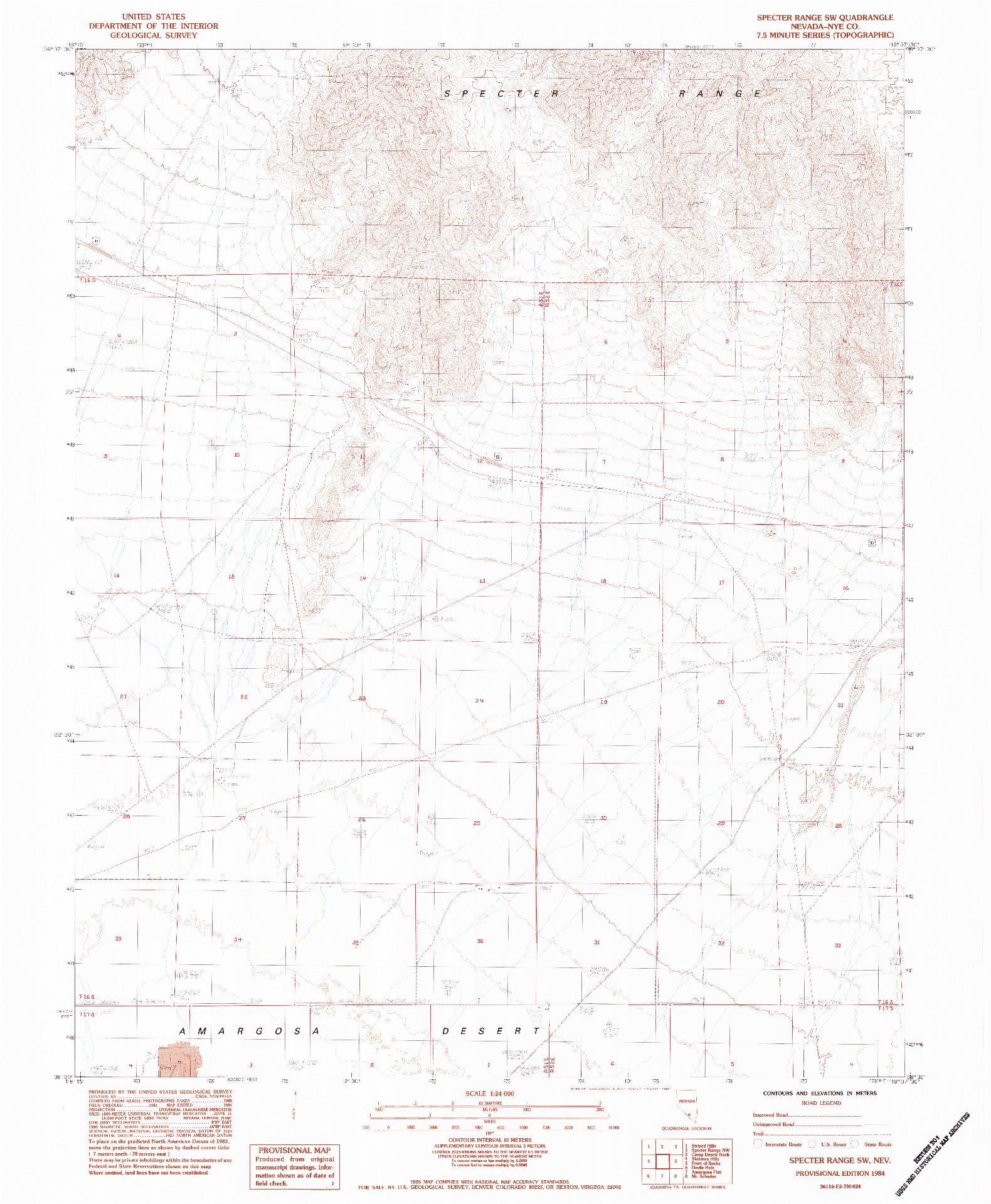 USGS 1:24000-SCALE QUADRANGLE FOR SPECTER RANGE SW, NV 1984