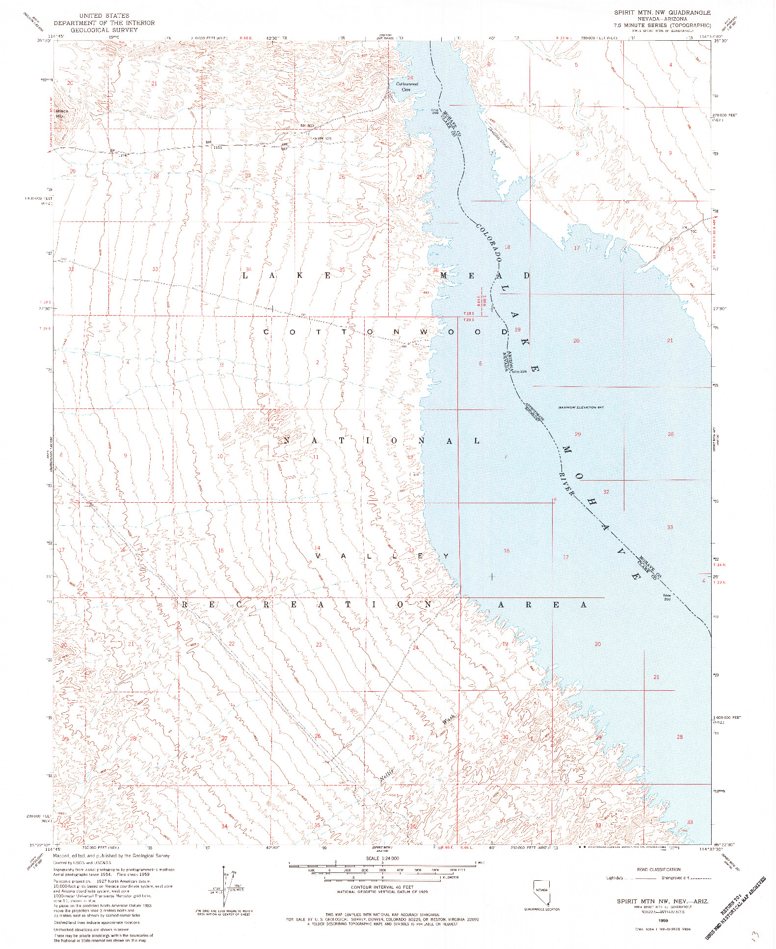 USGS 1:24000-SCALE QUADRANGLE FOR SPIRIT MTN NW, NV 1959