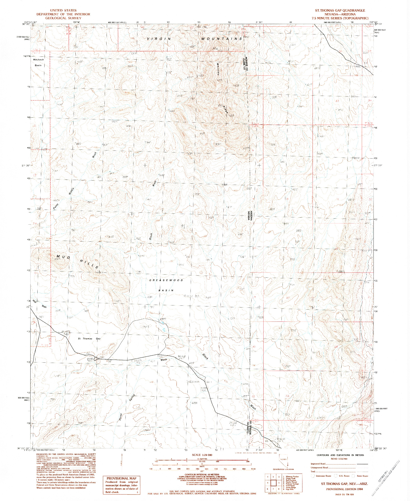 USGS 1:24000-SCALE QUADRANGLE FOR ST. THOMAS GAP, NV 1984