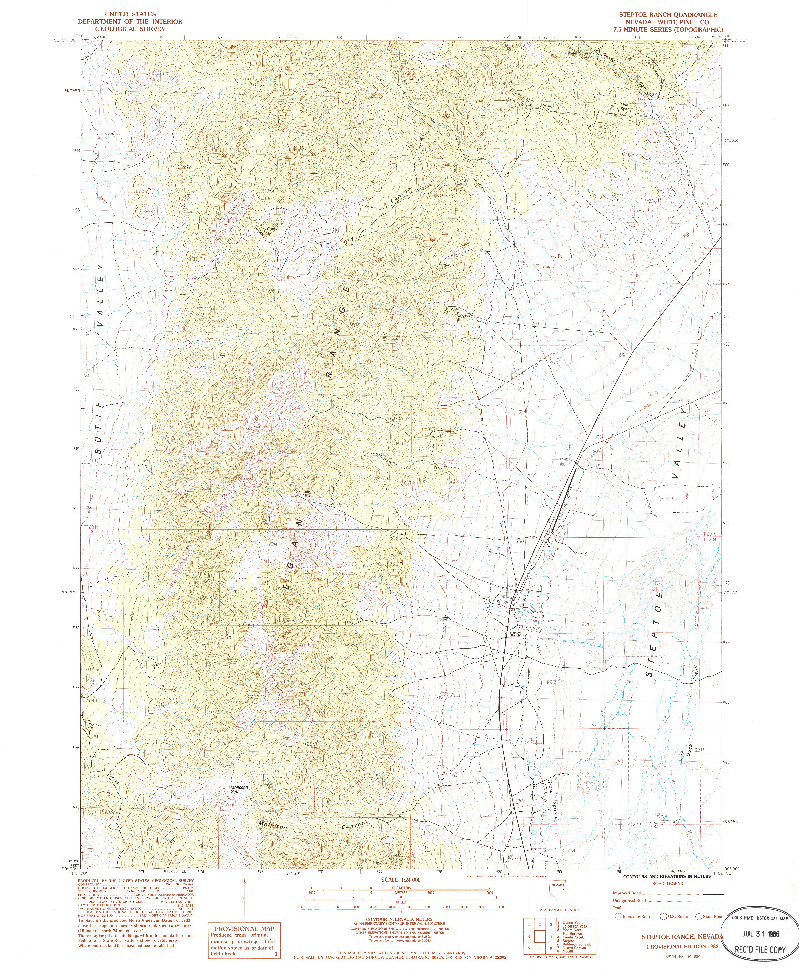 USGS 1:24000-SCALE QUADRANGLE FOR STEPTOE RANCH, NV 1982