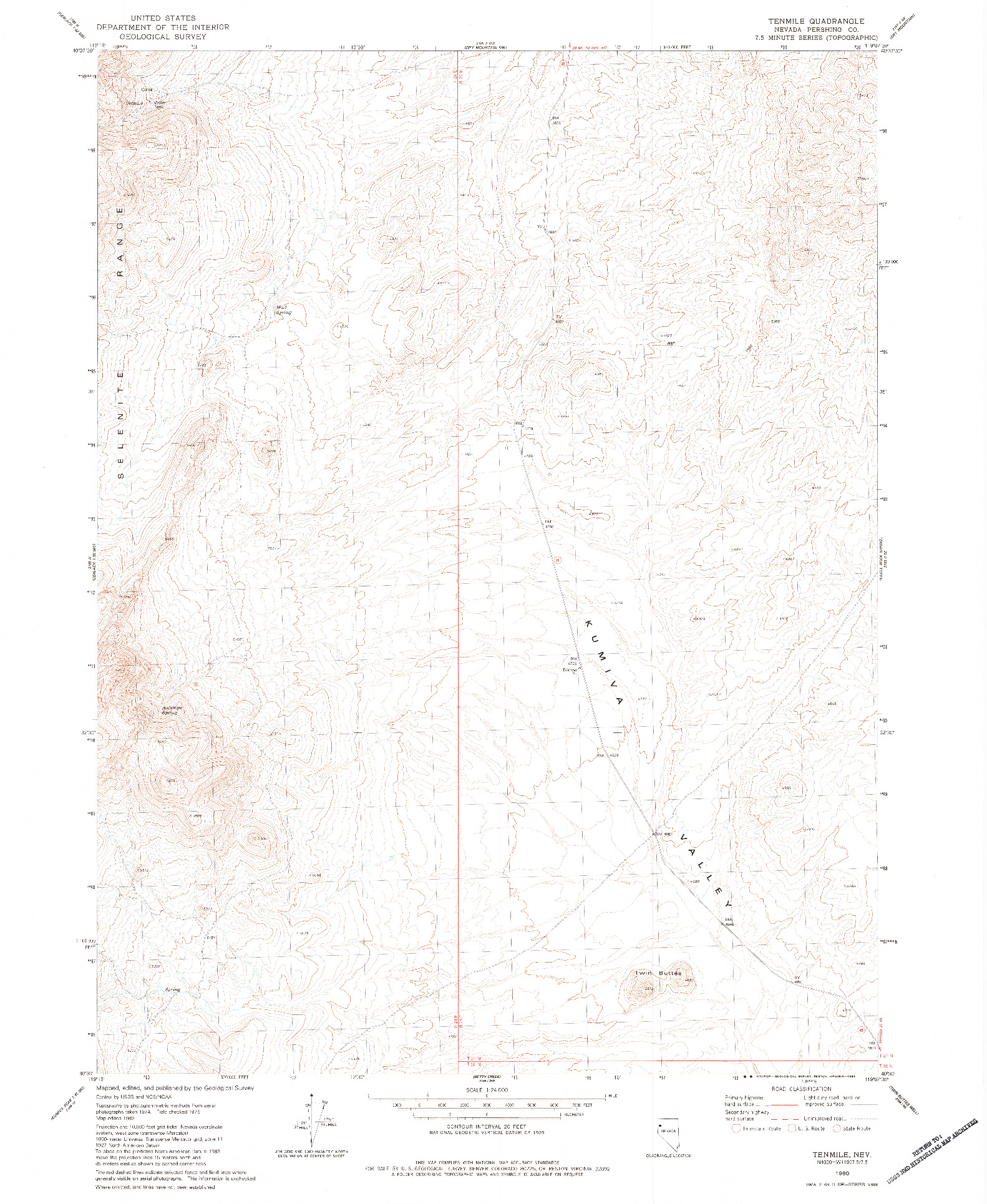 USGS 1:24000-SCALE QUADRANGLE FOR TENMILE, NV 1982
