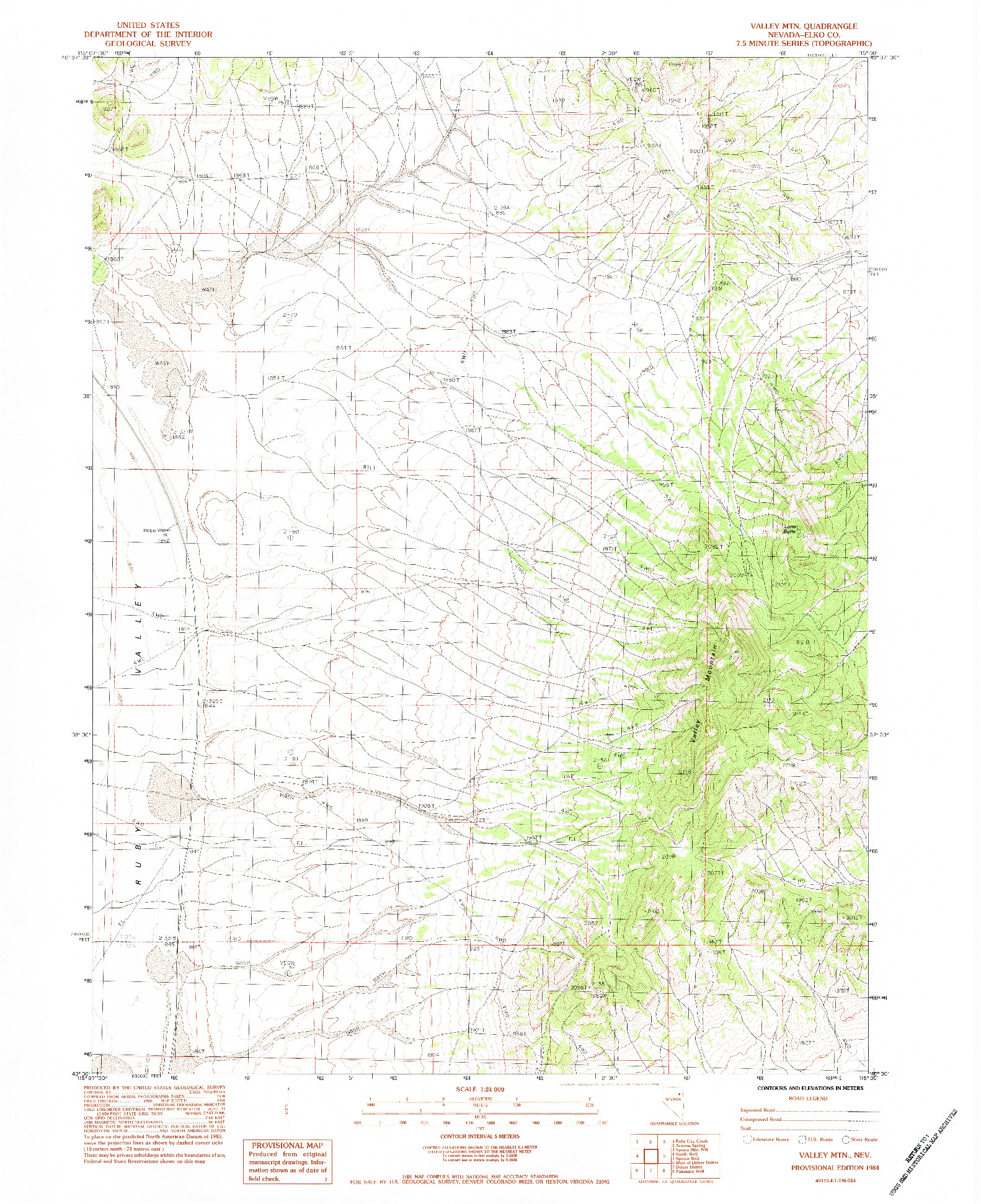 USGS 1:24000-SCALE QUADRANGLE FOR VALLEY MTN, NV 1984