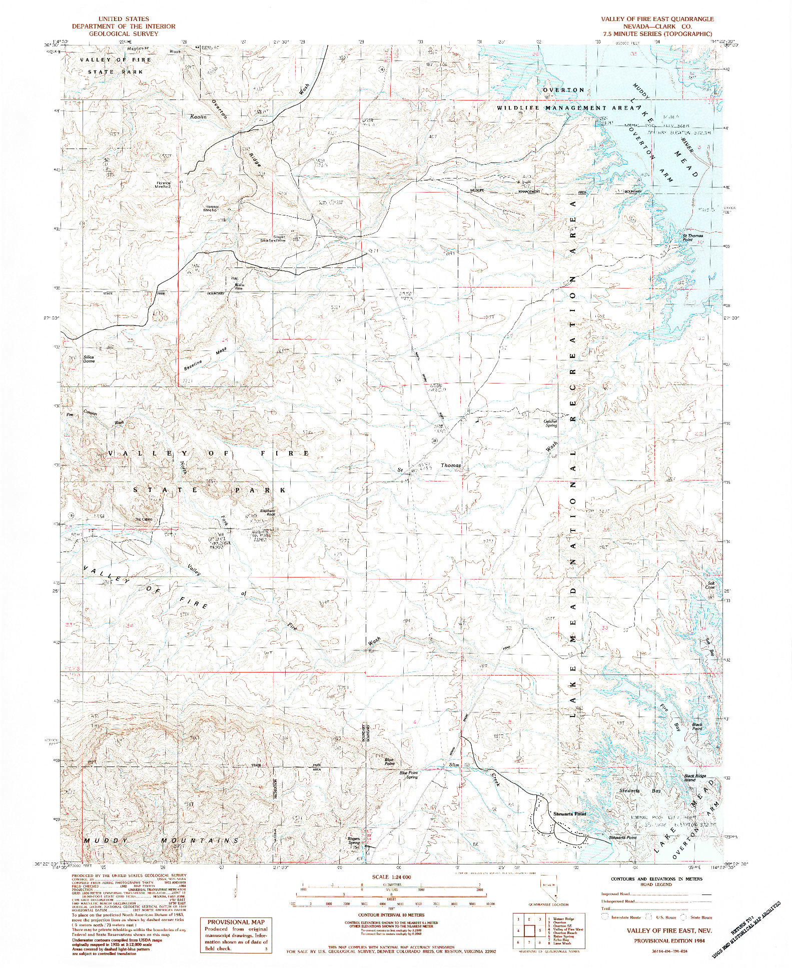 USGS 1:24000-SCALE QUADRANGLE FOR VALLEY OF FIRE EAST, NV 1984