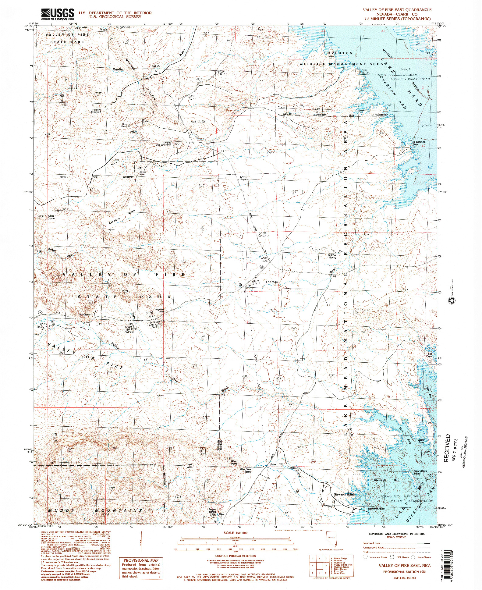 USGS 1:24000-SCALE QUADRANGLE FOR VALLEY OF FIRE EAST, NV 1984