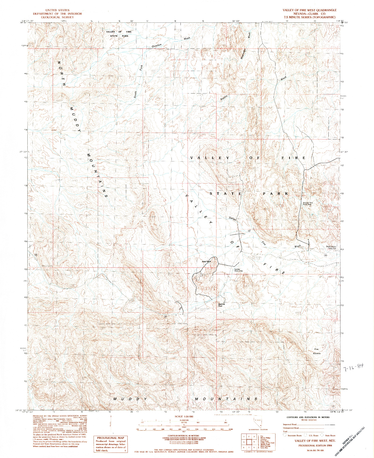 USGS 1:24000-SCALE QUADRANGLE FOR VALLEY OF FIRE WEST, NV 1984