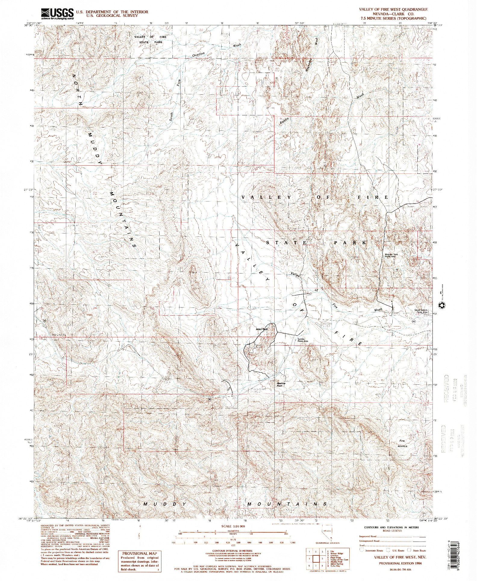 USGS 1:24000-SCALE QUADRANGLE FOR VALLEY OF FIRE WEST, NV 1984