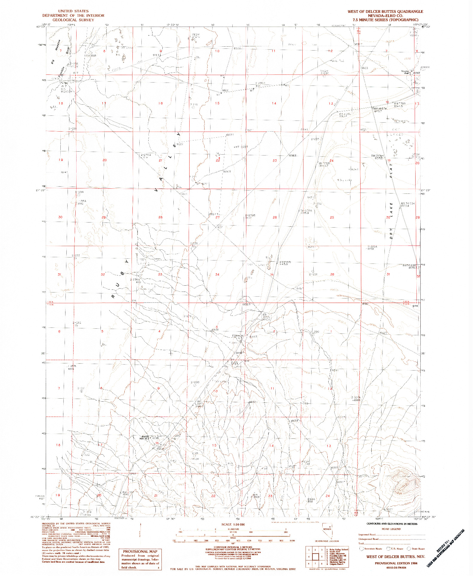 USGS 1:24000-SCALE QUADRANGLE FOR WEST OF DELCER BUTTES, NV 1984
