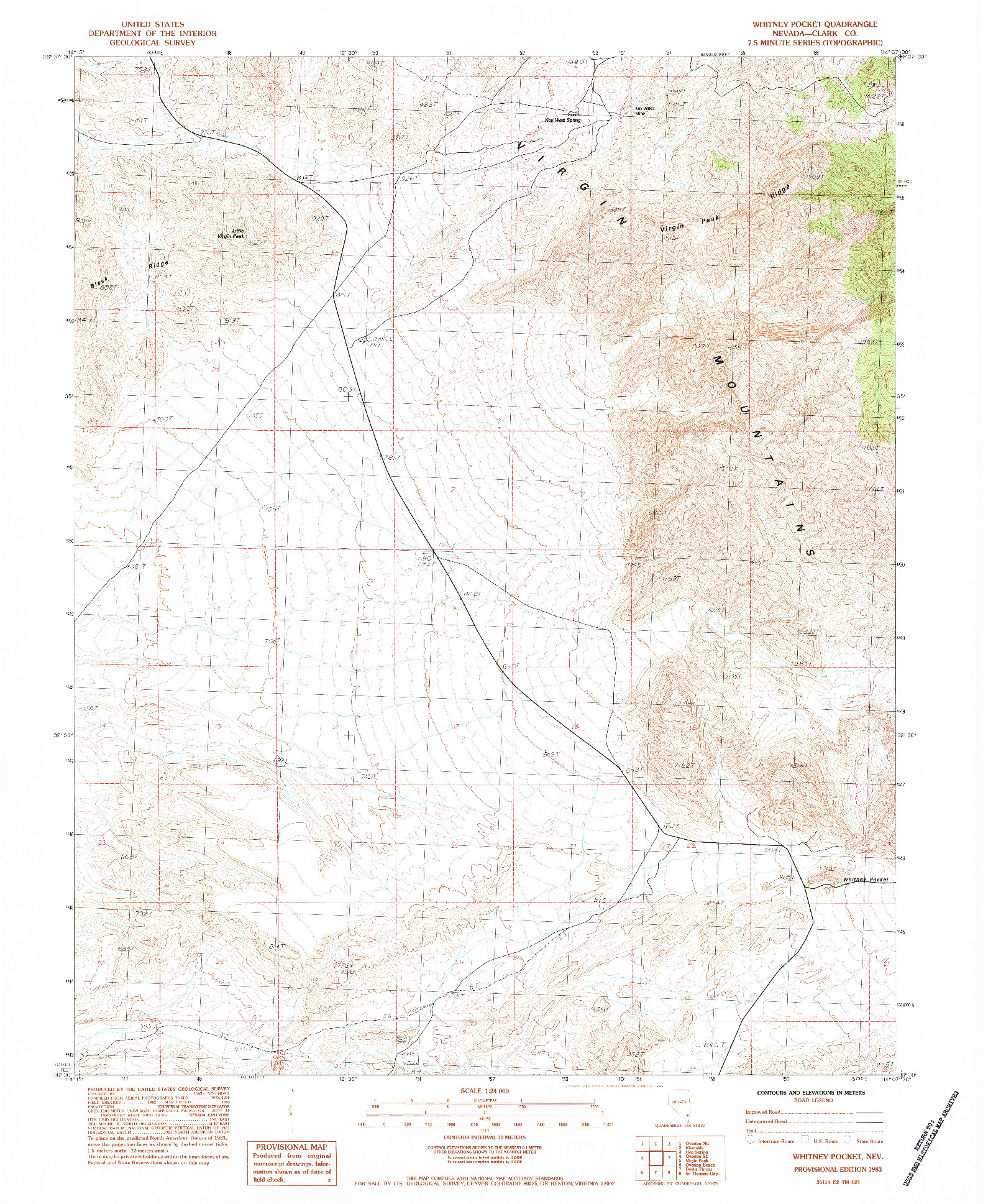 USGS 1:24000-SCALE QUADRANGLE FOR WHITNEY POCKET, NV 1983