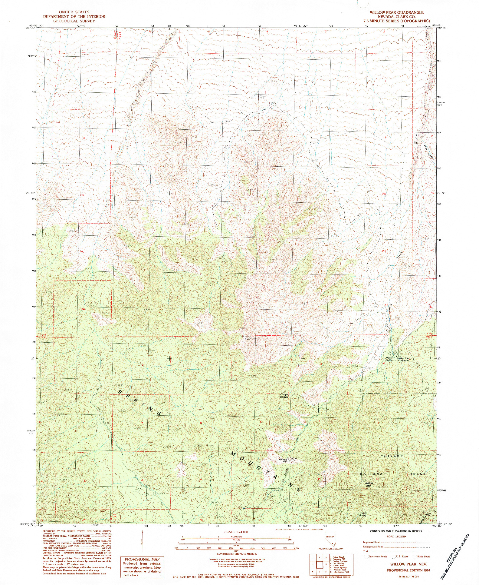 USGS 1:24000-SCALE QUADRANGLE FOR WILLOW PEAK, NV 1984