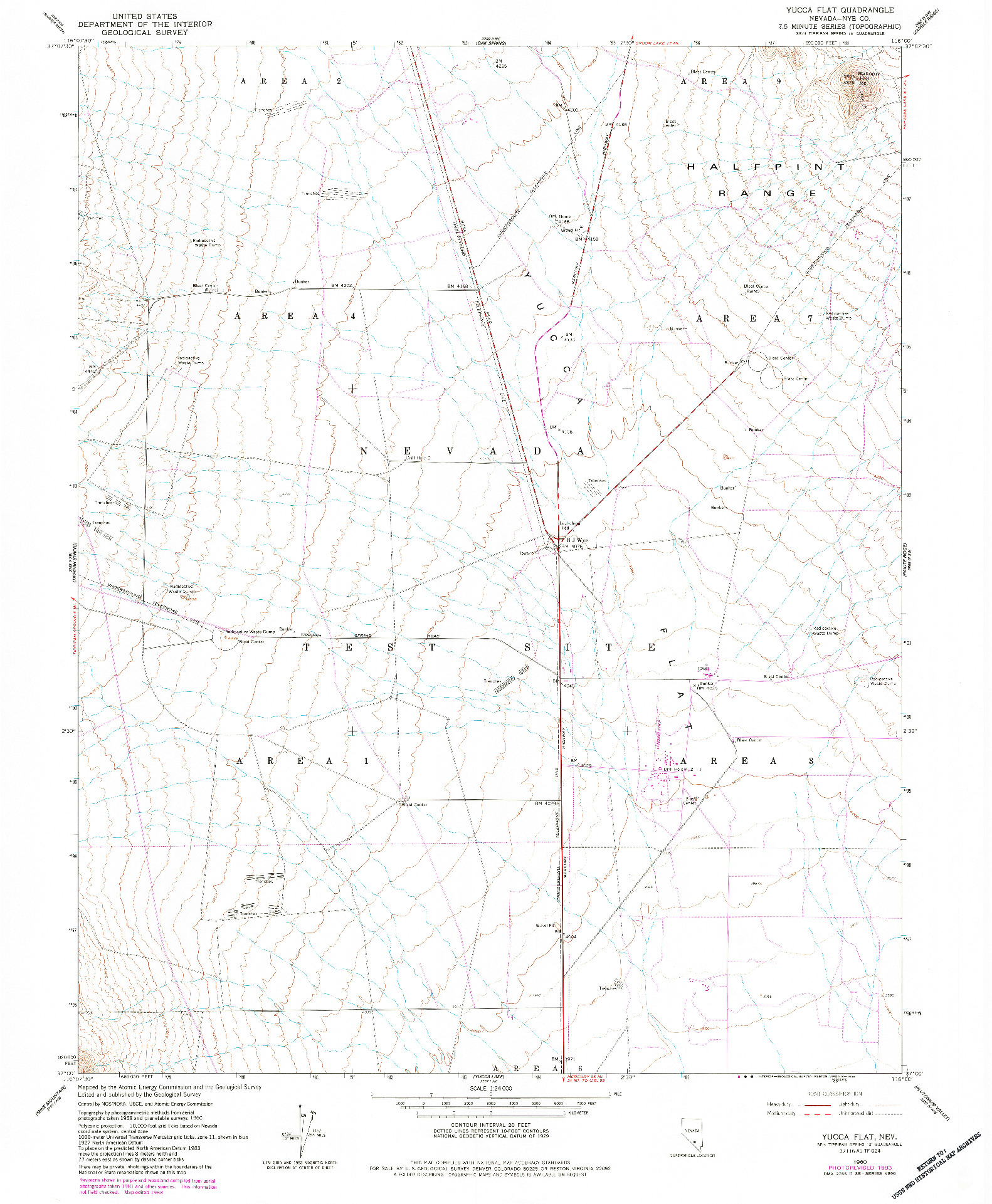 USGS 1:24000-SCALE QUADRANGLE FOR YUCCA FLAT, NV 1960