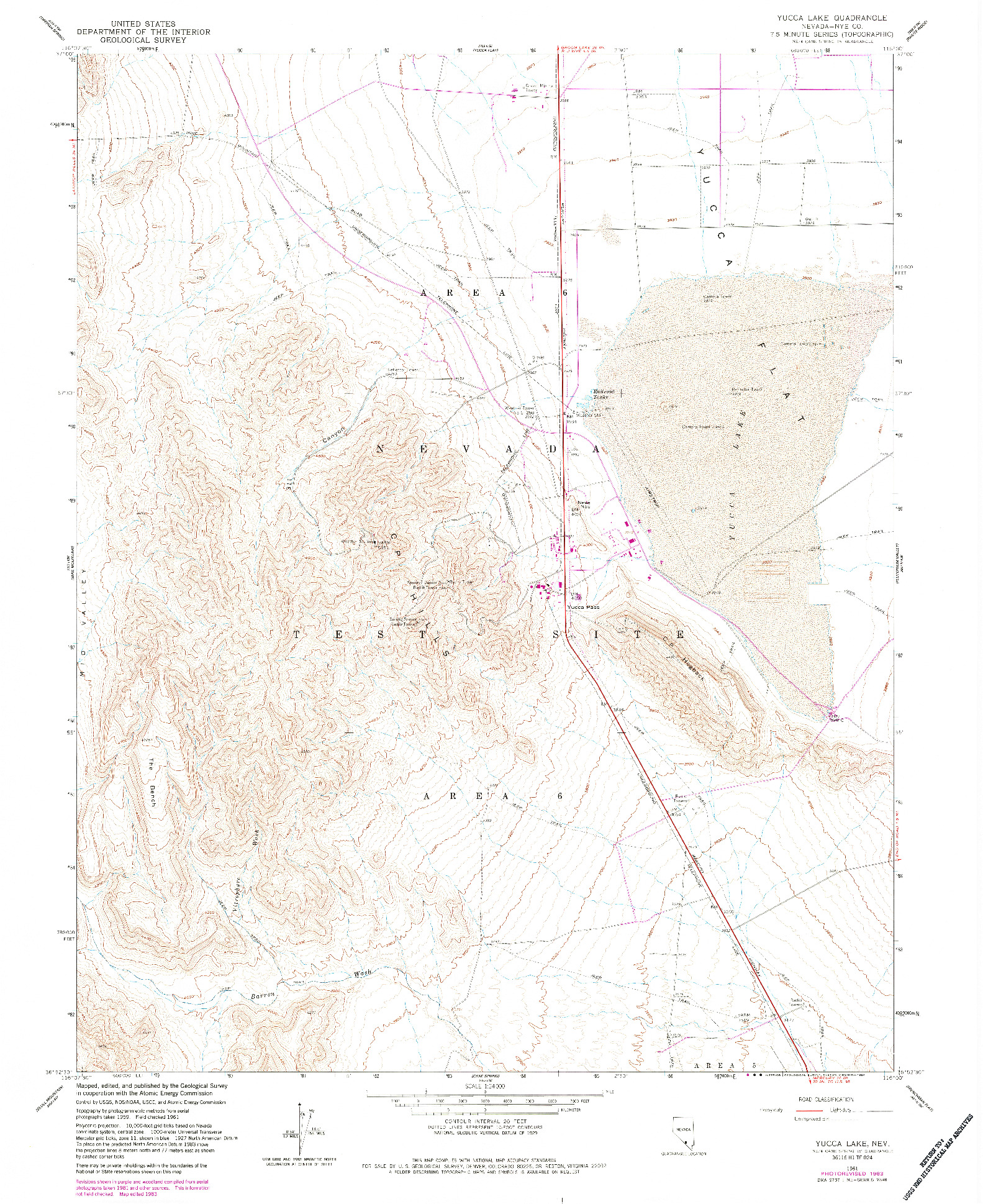 USGS 1:24000-SCALE QUADRANGLE FOR YUCCA LAKE, NV 1961