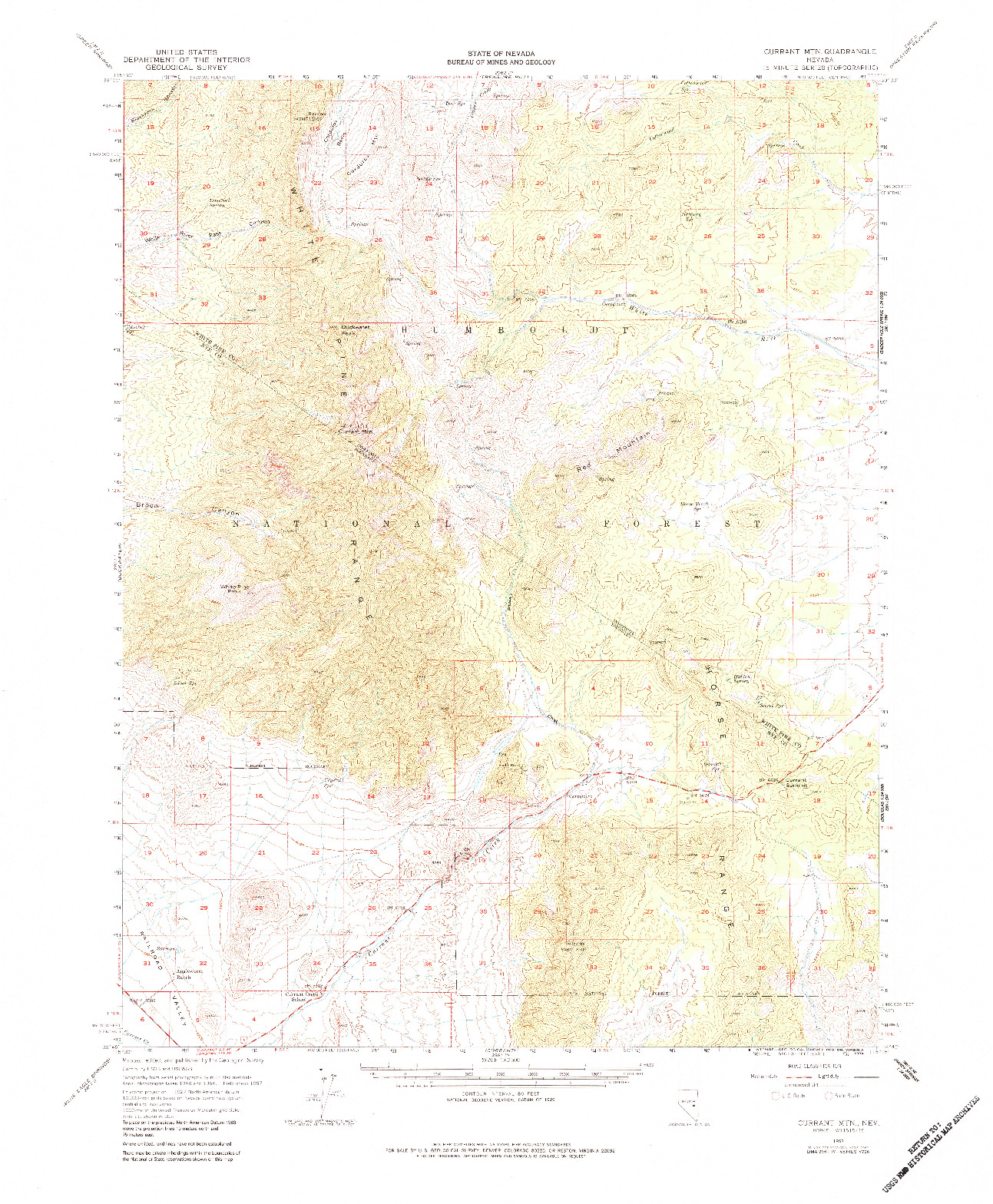 USGS 1:62500-SCALE QUADRANGLE FOR CURRANT MTN, NV 1957