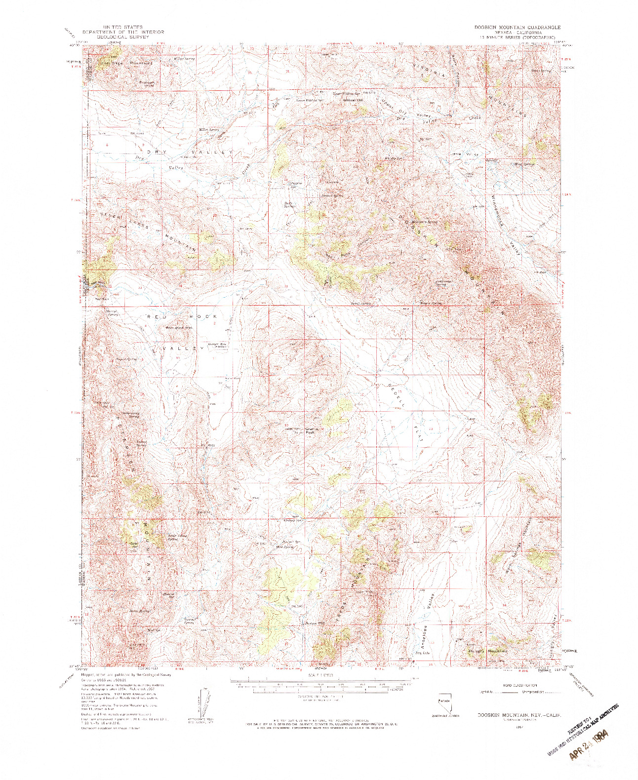 USGS 1:62500-SCALE QUADRANGLE FOR DOGSKIN MOUNTAIN, NV 1957