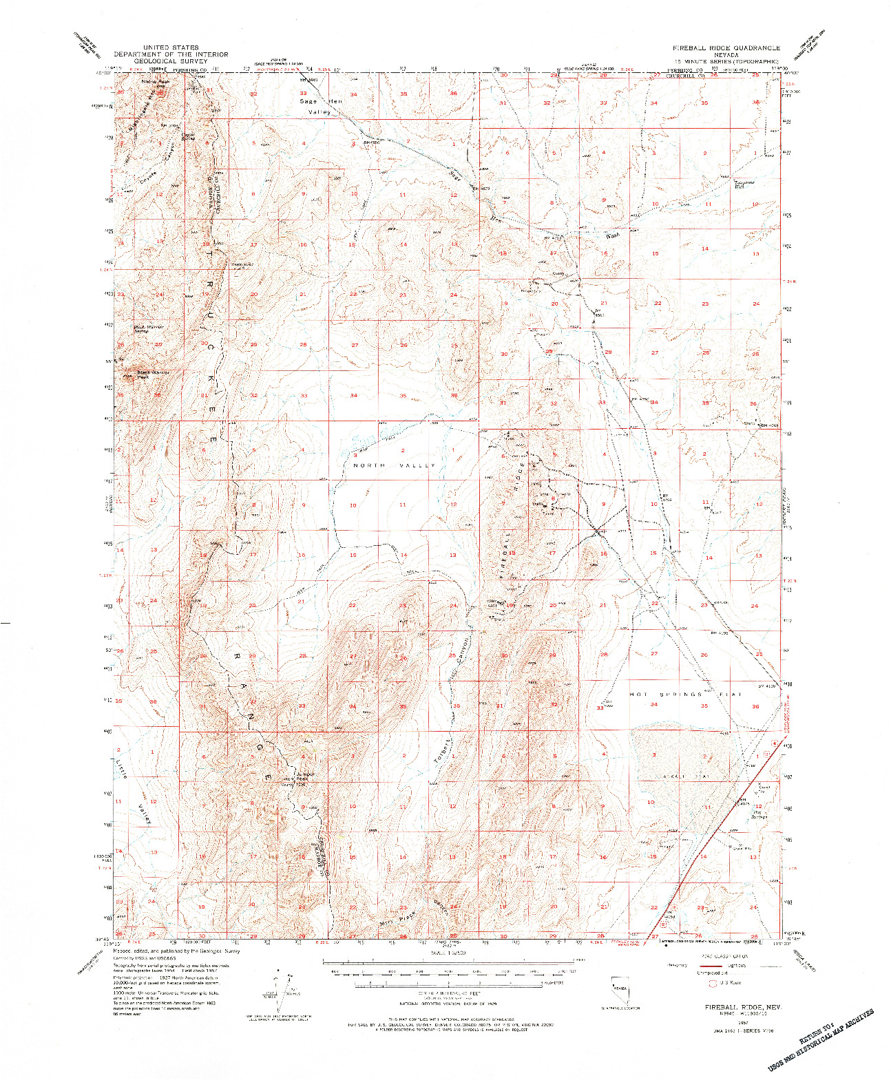 USGS 1:62500-SCALE QUADRANGLE FOR FIREBALL RIDGE, NV 1967