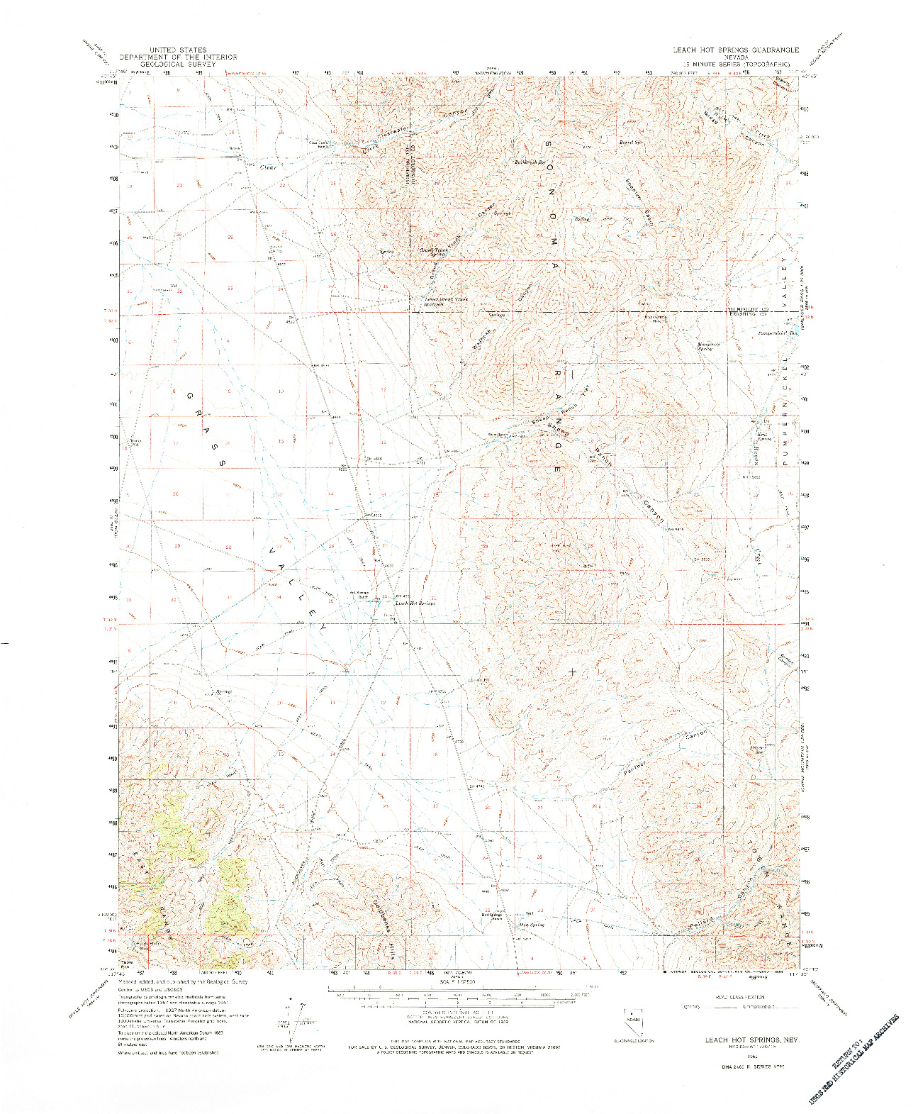 USGS 1:62500-SCALE QUADRANGLE FOR LEACH HOT SPRINGS, NV 1961