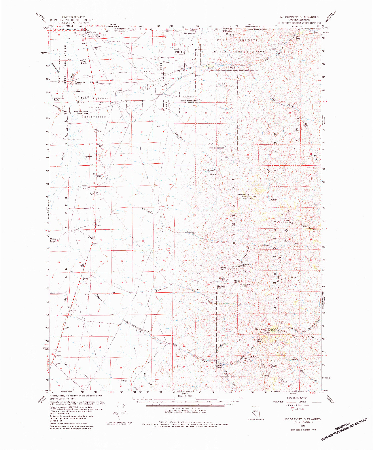 USGS 1:62500-SCALE QUADRANGLE FOR MCDERMITT, NV 1959