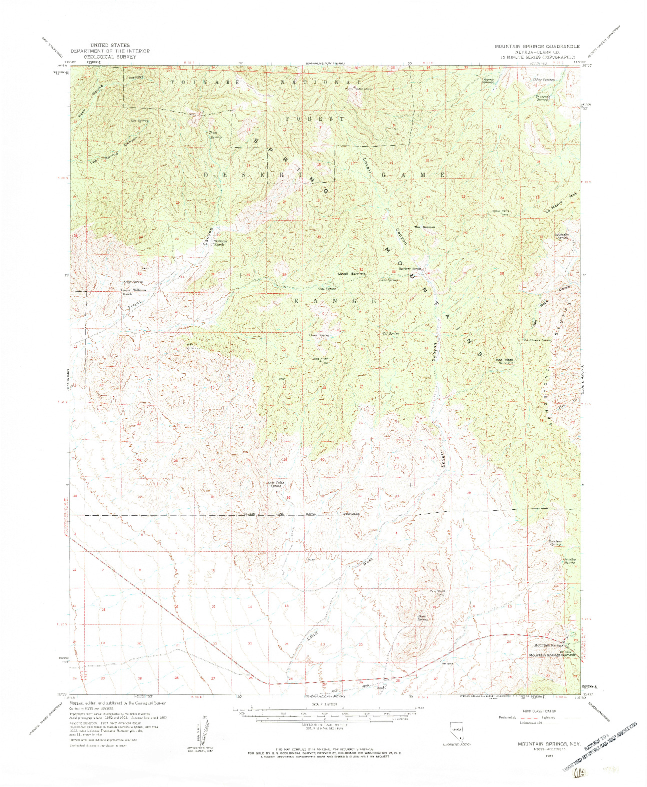 USGS 1:62500-SCALE QUADRANGLE FOR MOUNTAIN SPRINGS, NV 1957
