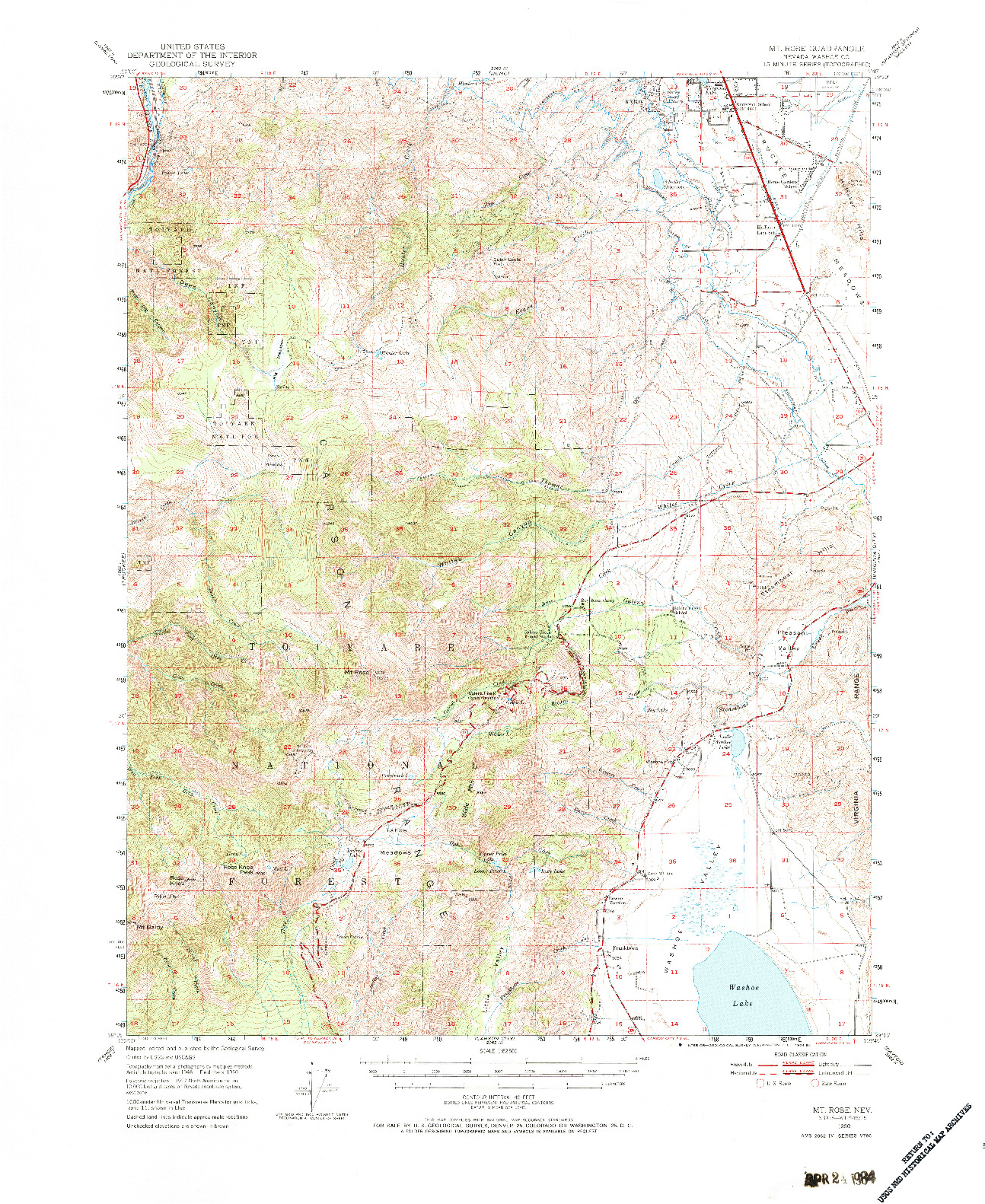 USGS 1:62500-SCALE QUADRANGLE FOR MT. ROSE, NV 1950