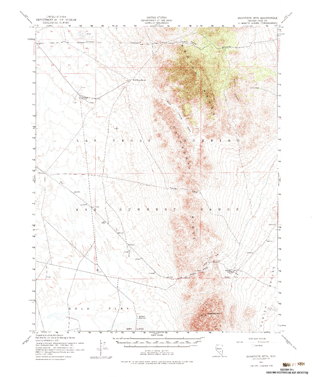 USGS 1:62500-SCALE QUADRANGLE FOR QUARTZITE MTN, NV 1952