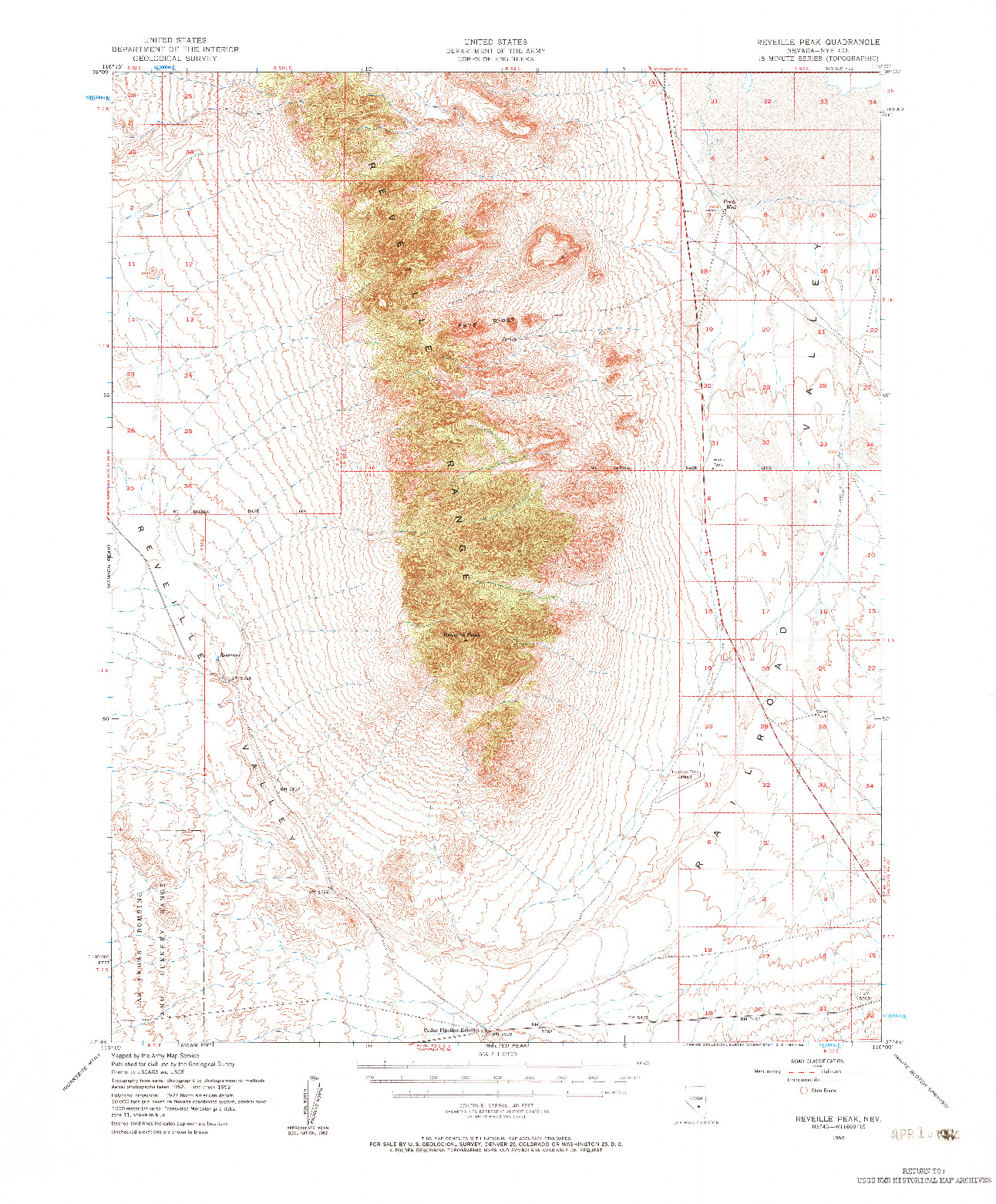 USGS 1:62500-SCALE QUADRANGLE FOR REVEILLE PEAK, NV 1952