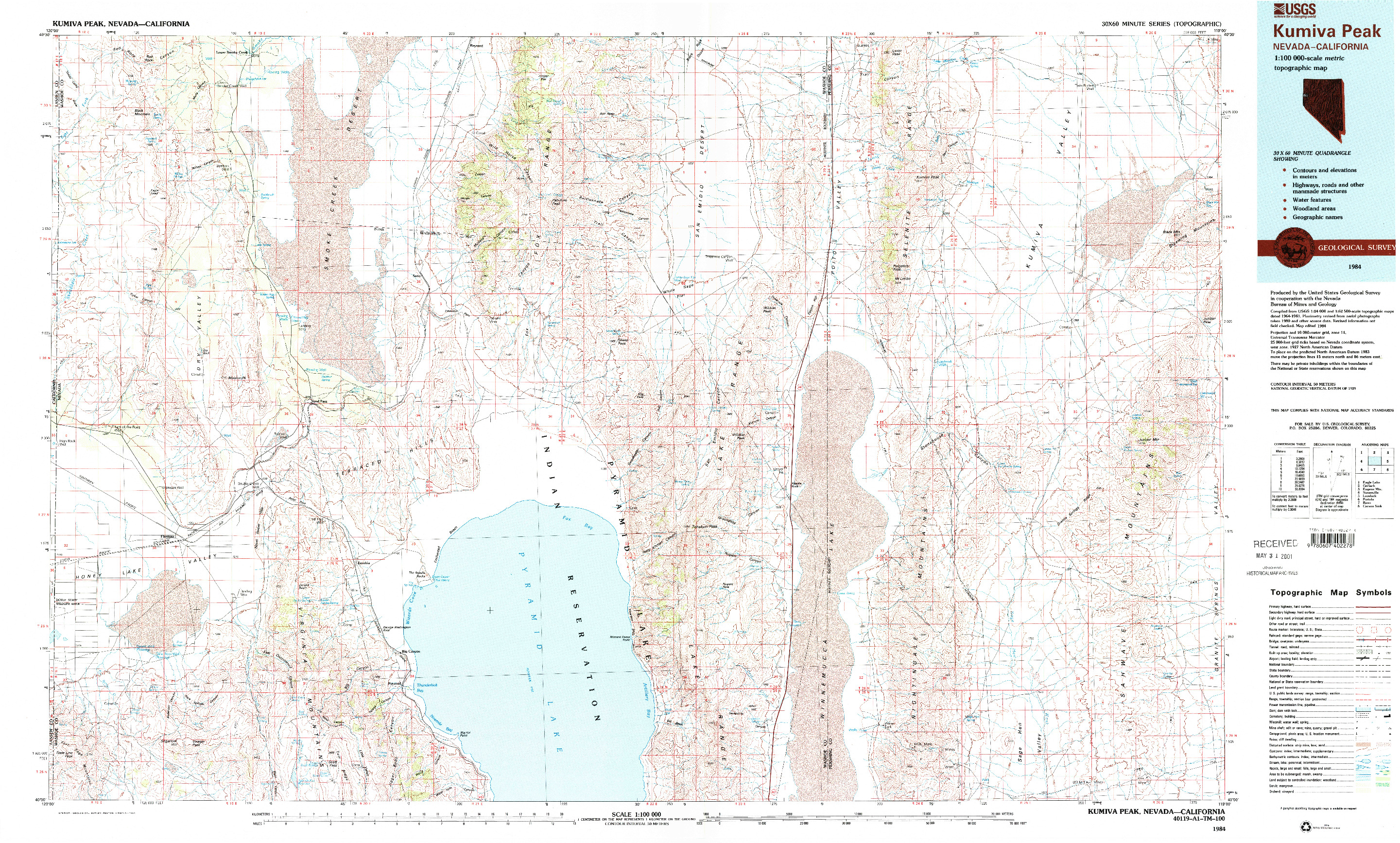 USGS 1:100000-SCALE QUADRANGLE FOR KUMIVA PEAK, NV 1984