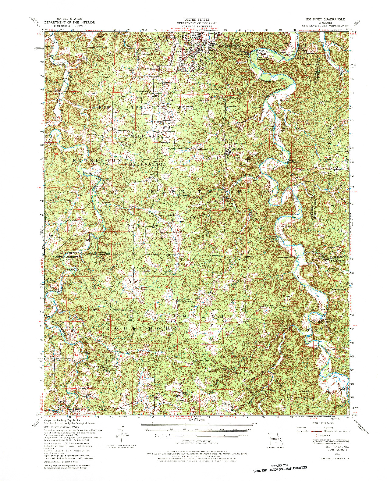 USGS 1:62500-SCALE QUADRANGLE FOR BIG PINEY, MO 1954