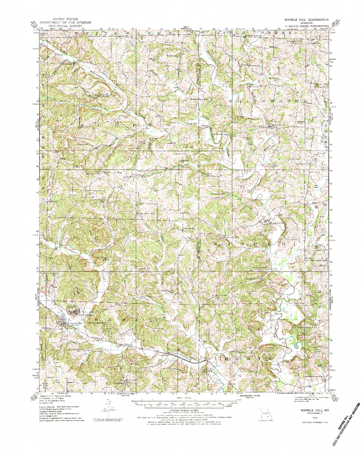 USGS 1:62500-SCALE QUADRANGLE FOR MARBLE HILL, MO 1933