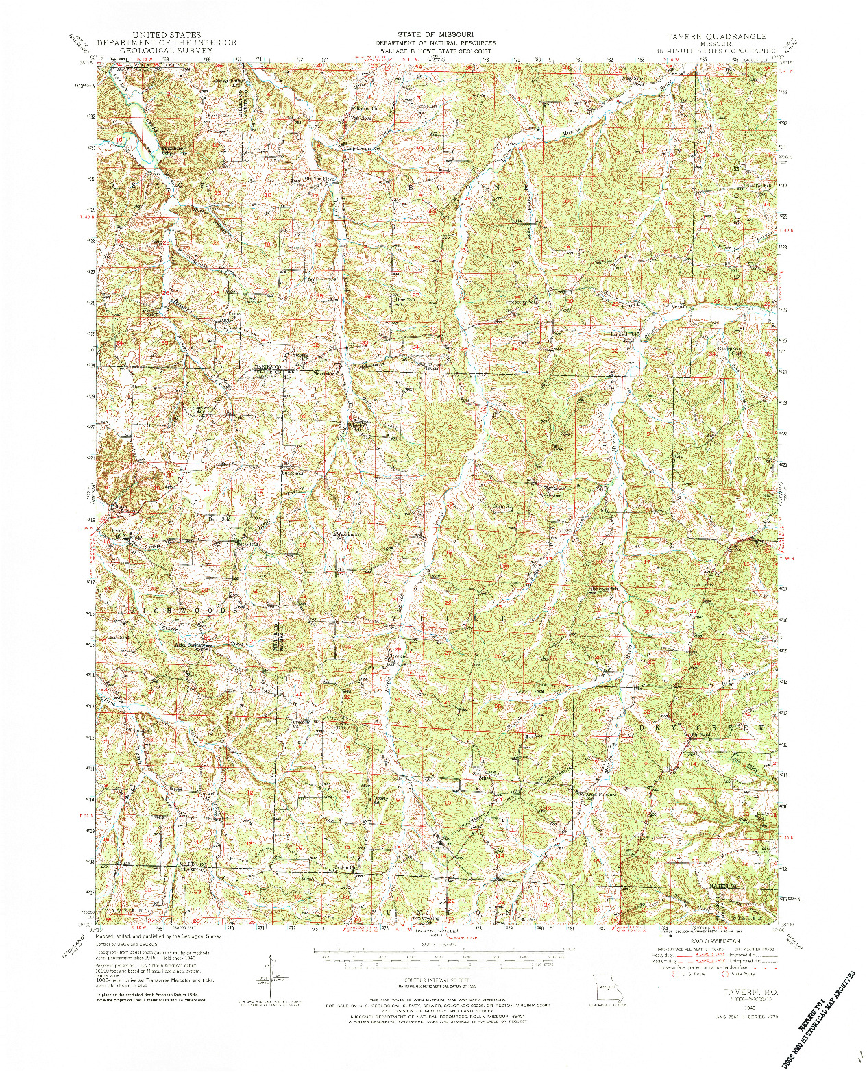 USGS 1:62500-SCALE QUADRANGLE FOR TAVERN, MO 1948