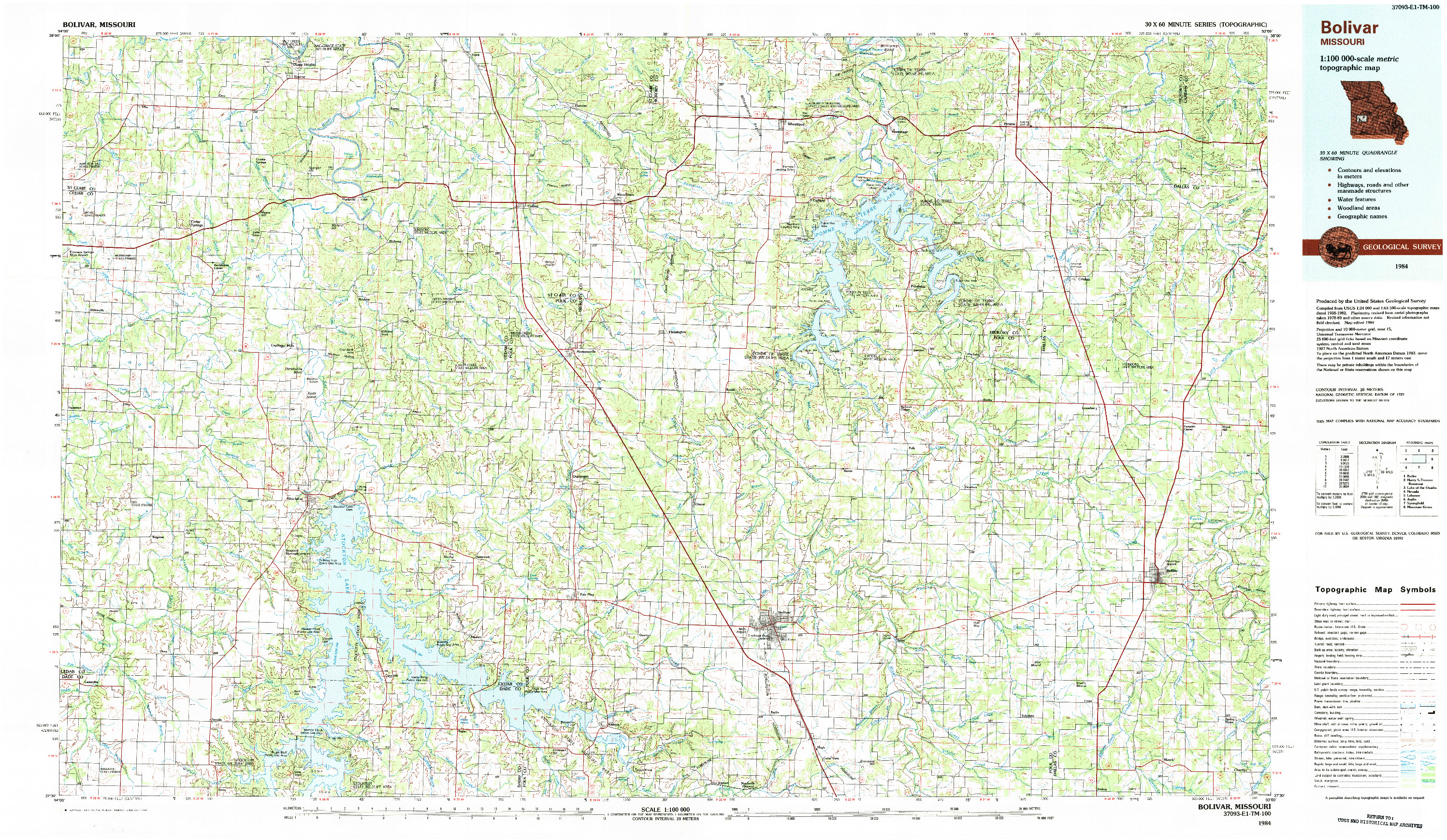 USGS 1:100000-SCALE QUADRANGLE FOR BOLIVAR, MO 1984
