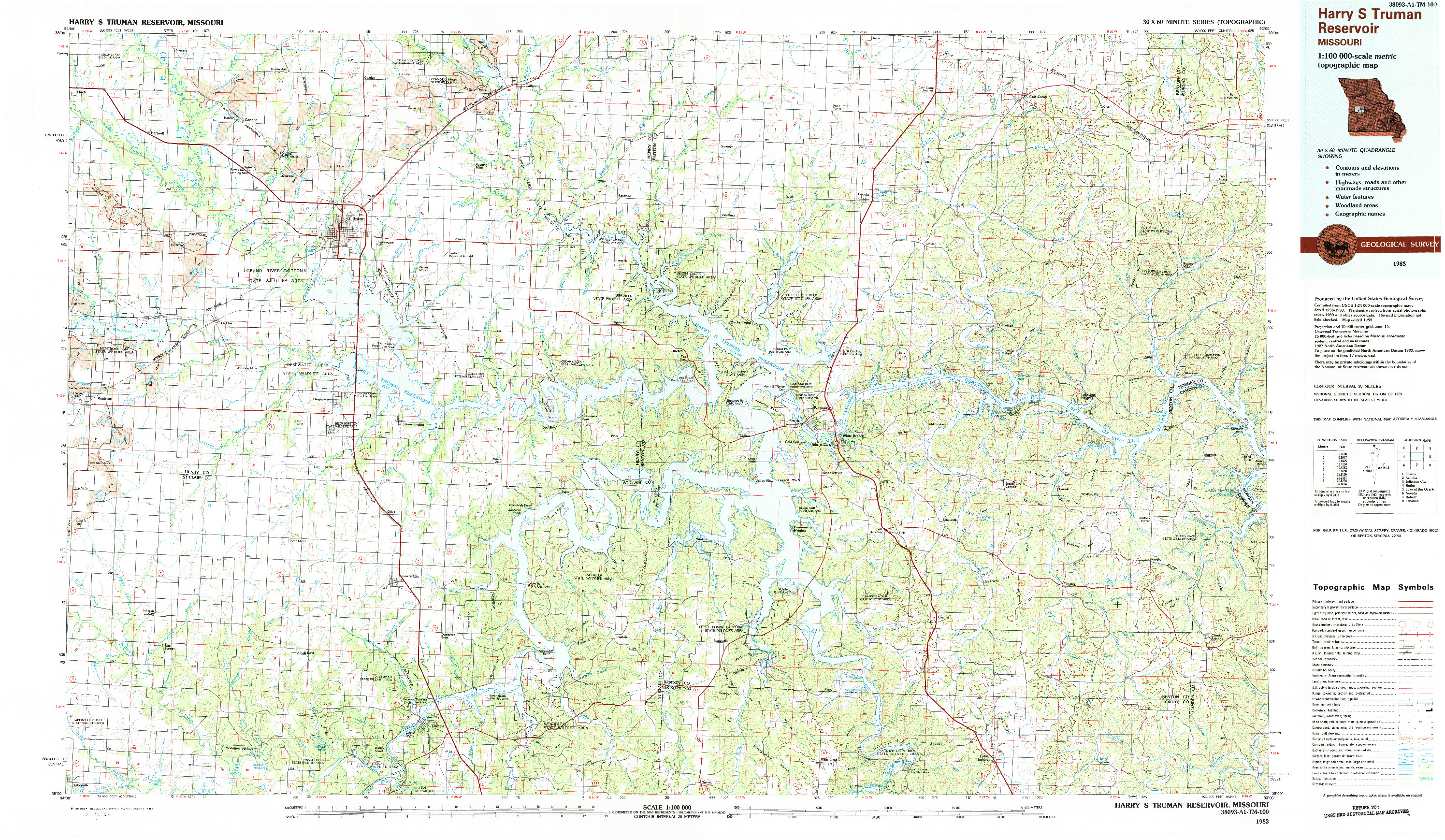 USGS 1:100000-SCALE QUADRANGLE FOR HARRY S TRUMAN RESERVOIR, MO 1983