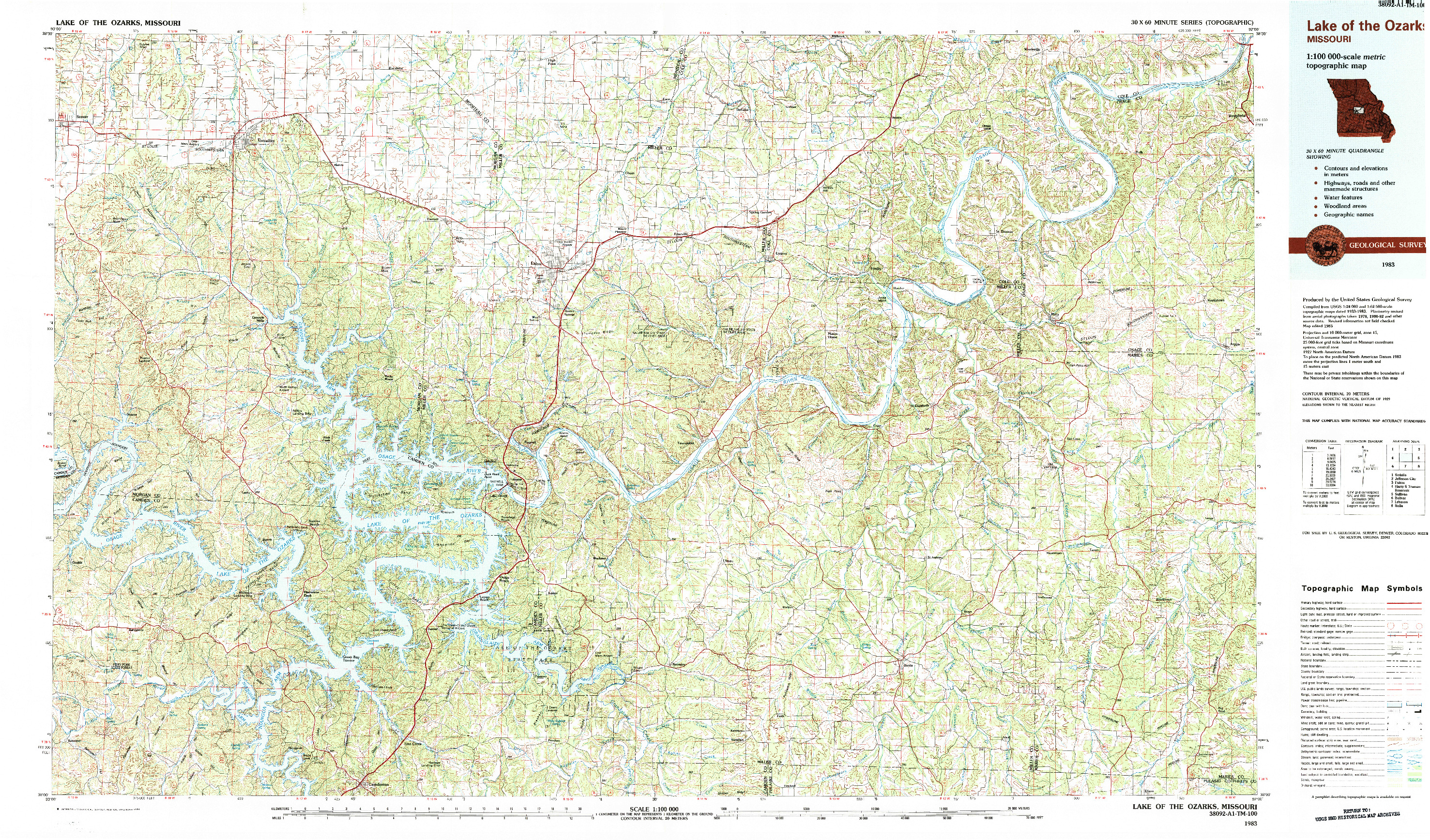 USGS 1:100000-SCALE QUADRANGLE FOR LAKE OF THE OZARKS, MO 1983