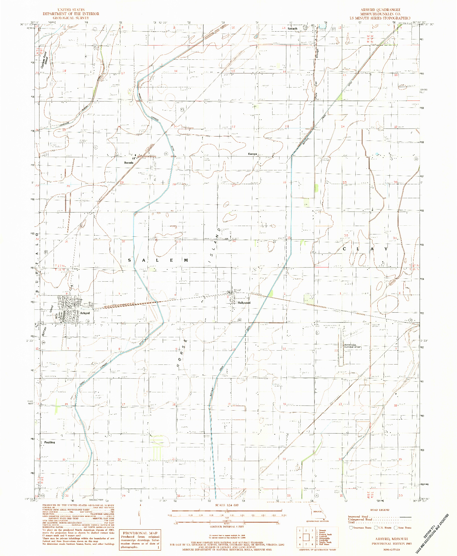 USGS 1:24000-SCALE QUADRANGLE FOR ARBYRD, MO 1983