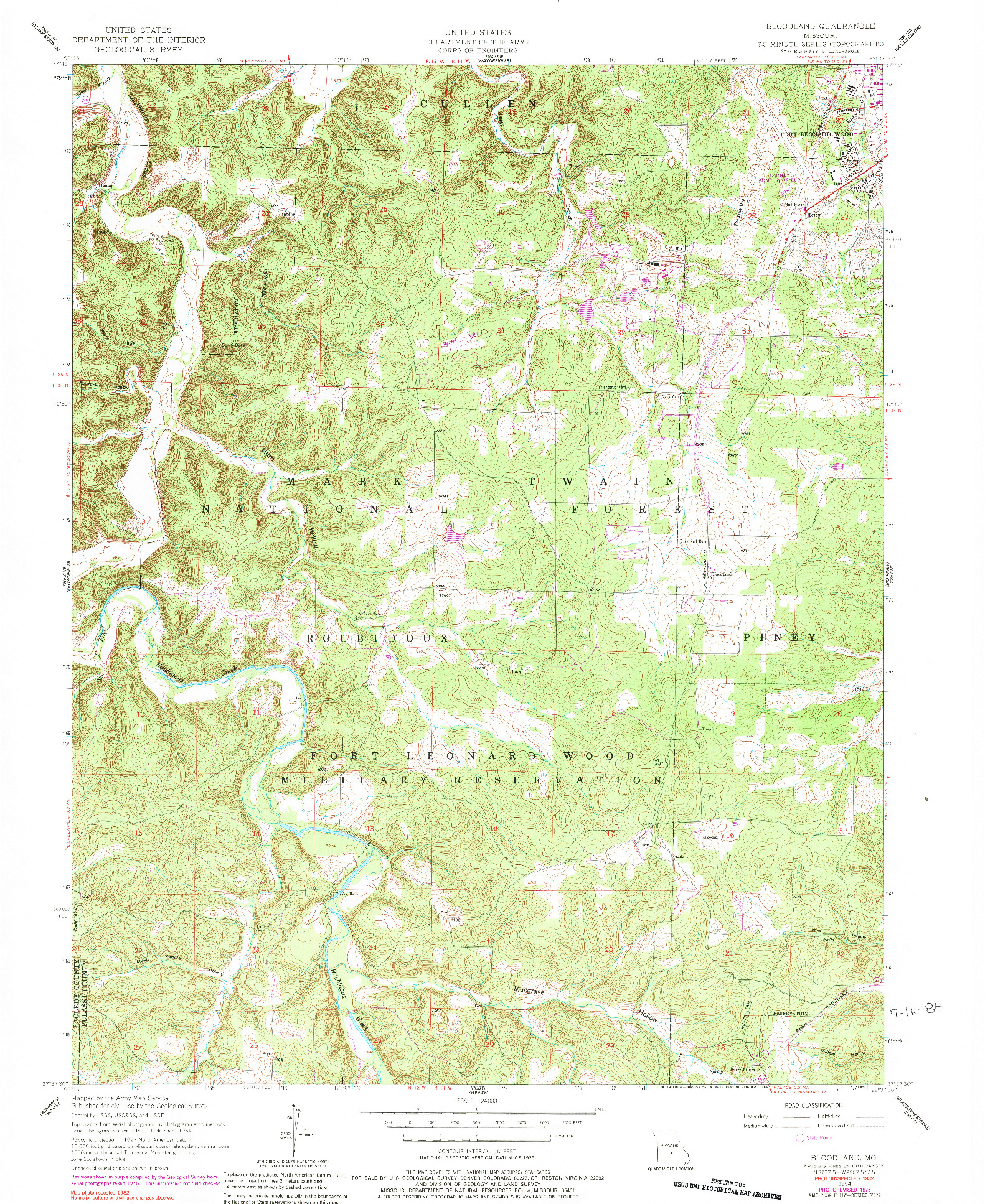 USGS 1:24000-SCALE QUADRANGLE FOR BLOODLAND, MO 1954