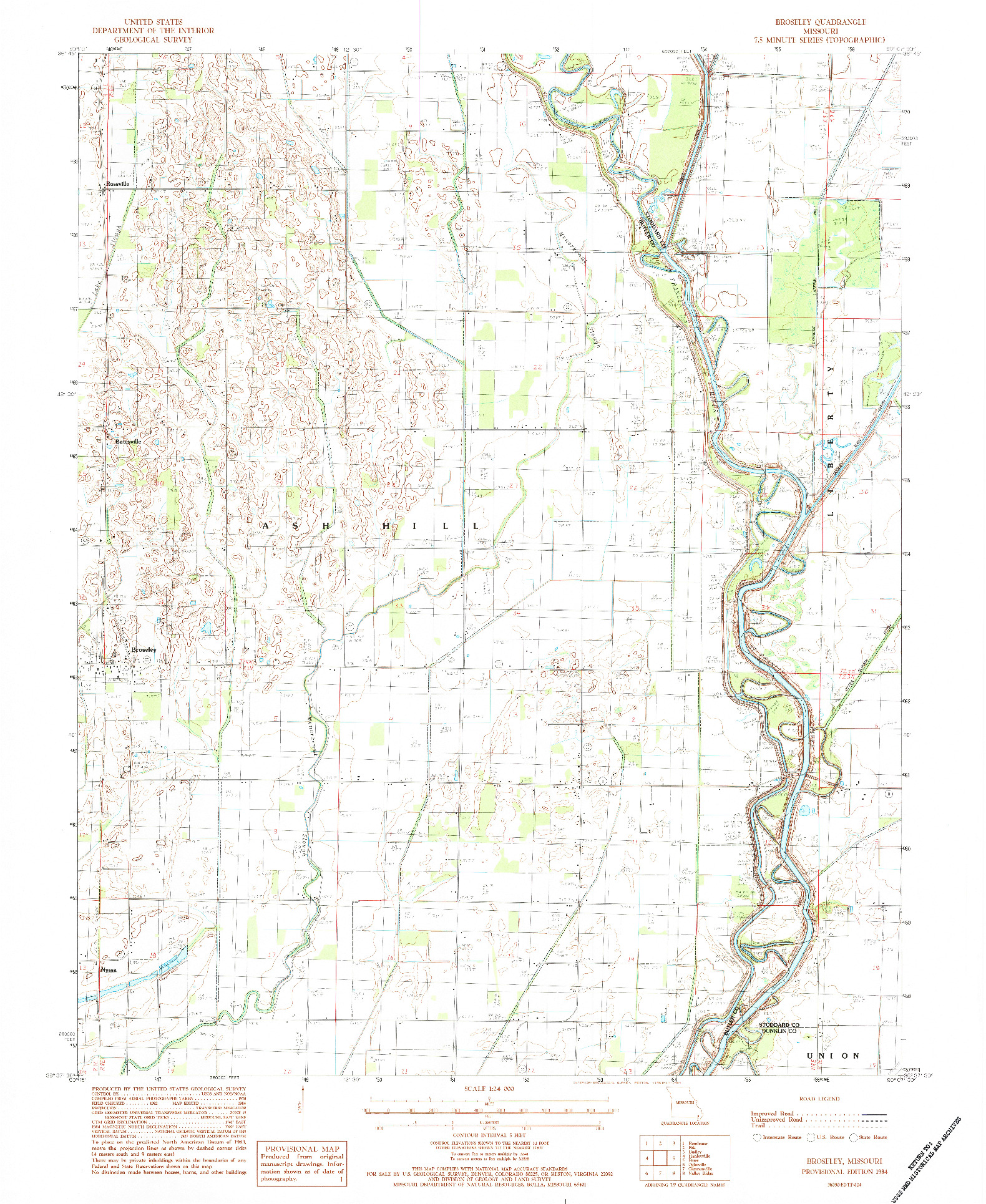 USGS 1:24000-SCALE QUADRANGLE FOR BROSELEY, MO 1984