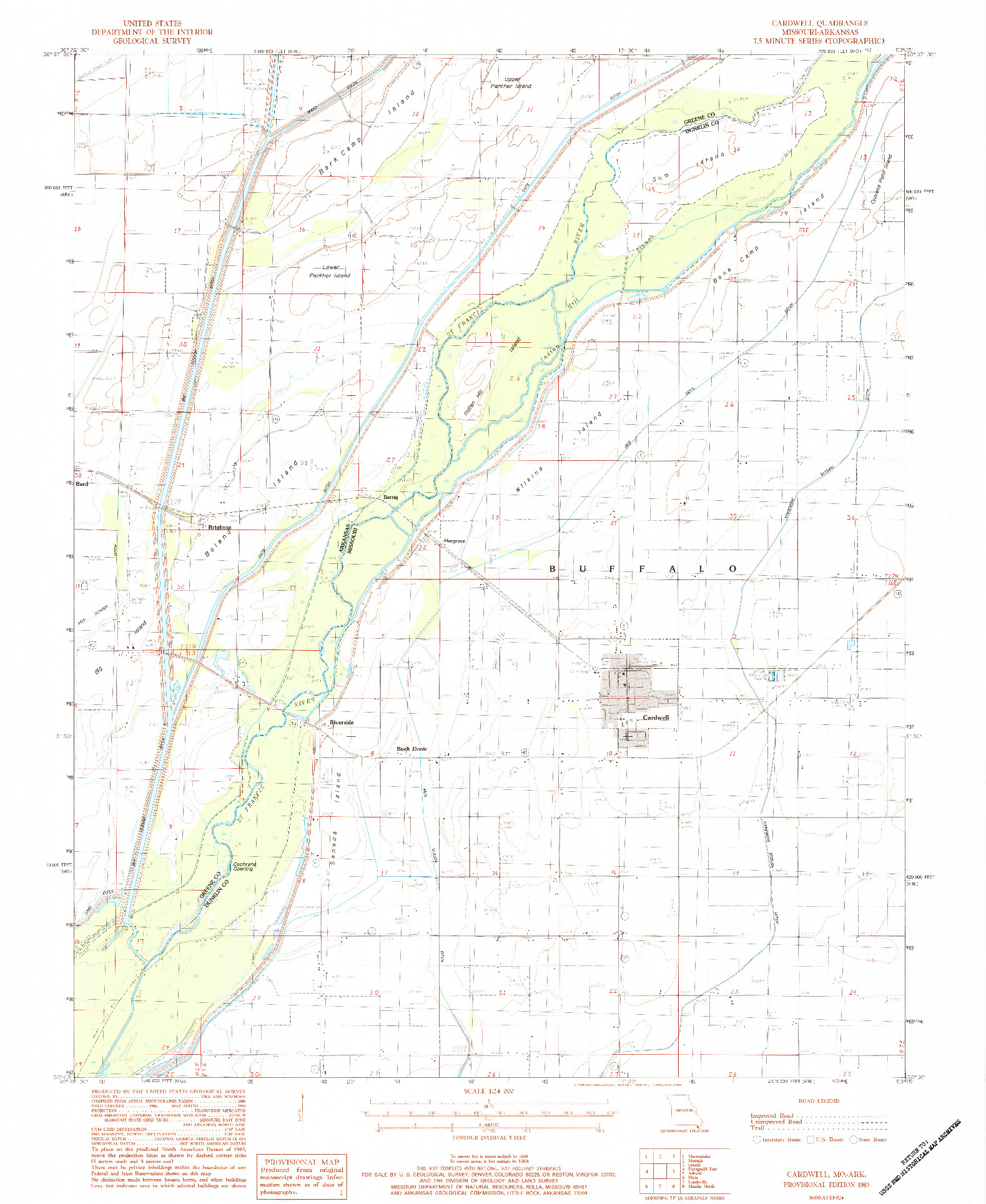 USGS 1:24000-SCALE QUADRANGLE FOR CARDWELL, MO 1983