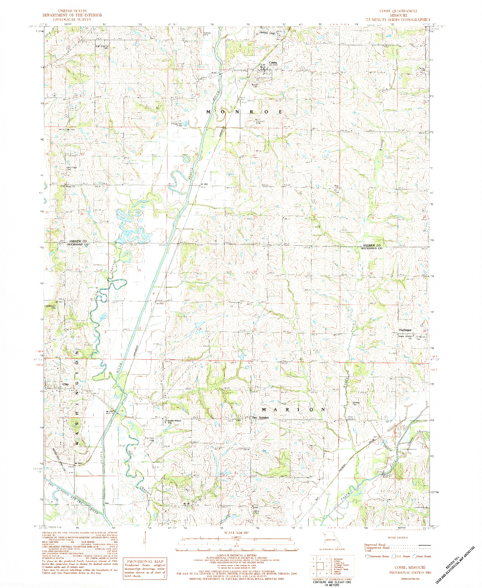 USGS 1:24000-SCALE QUADRANGLE FOR COSBY, MO 1983