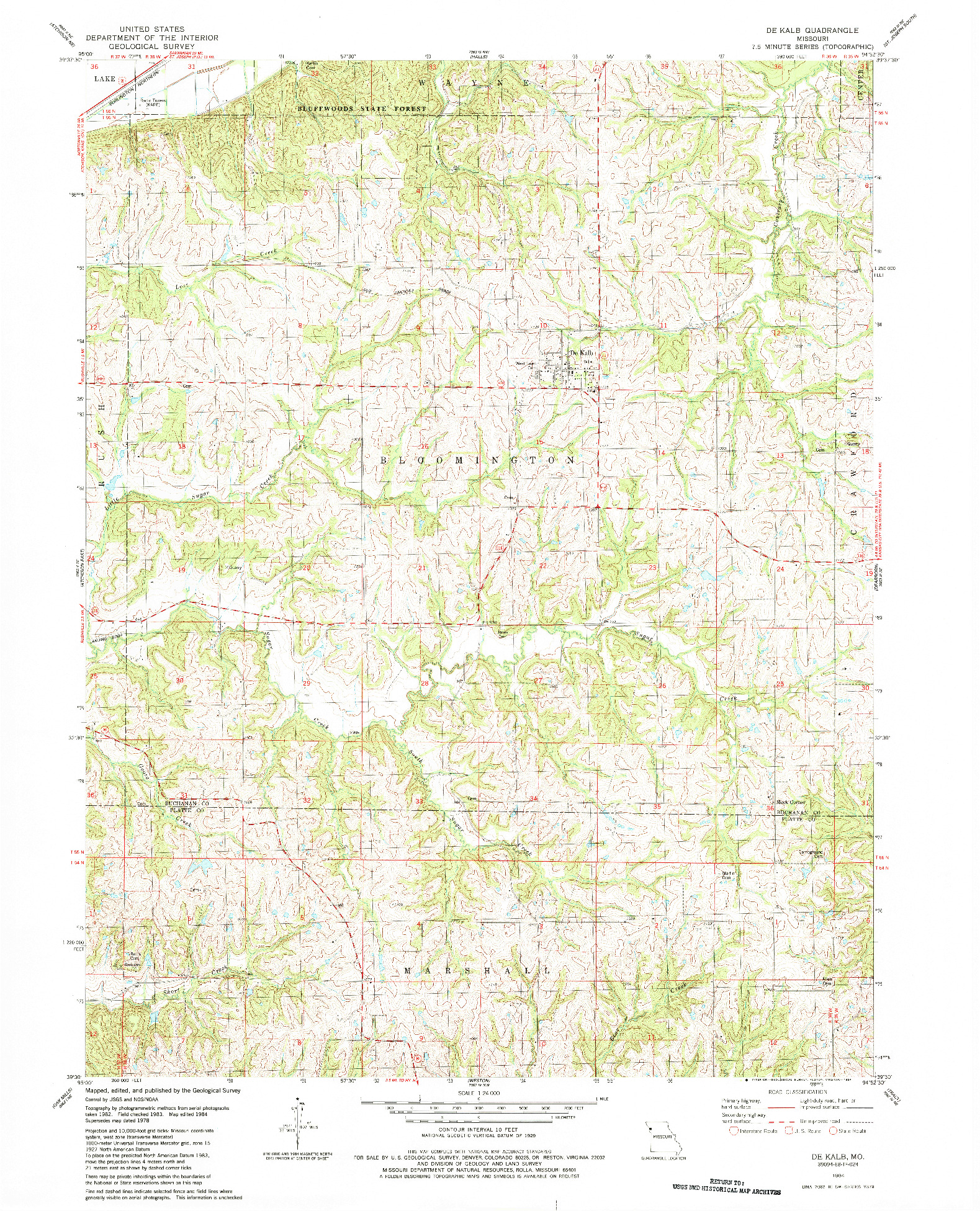 USGS 1:24000-SCALE QUADRANGLE FOR DE KALB, MO 1984