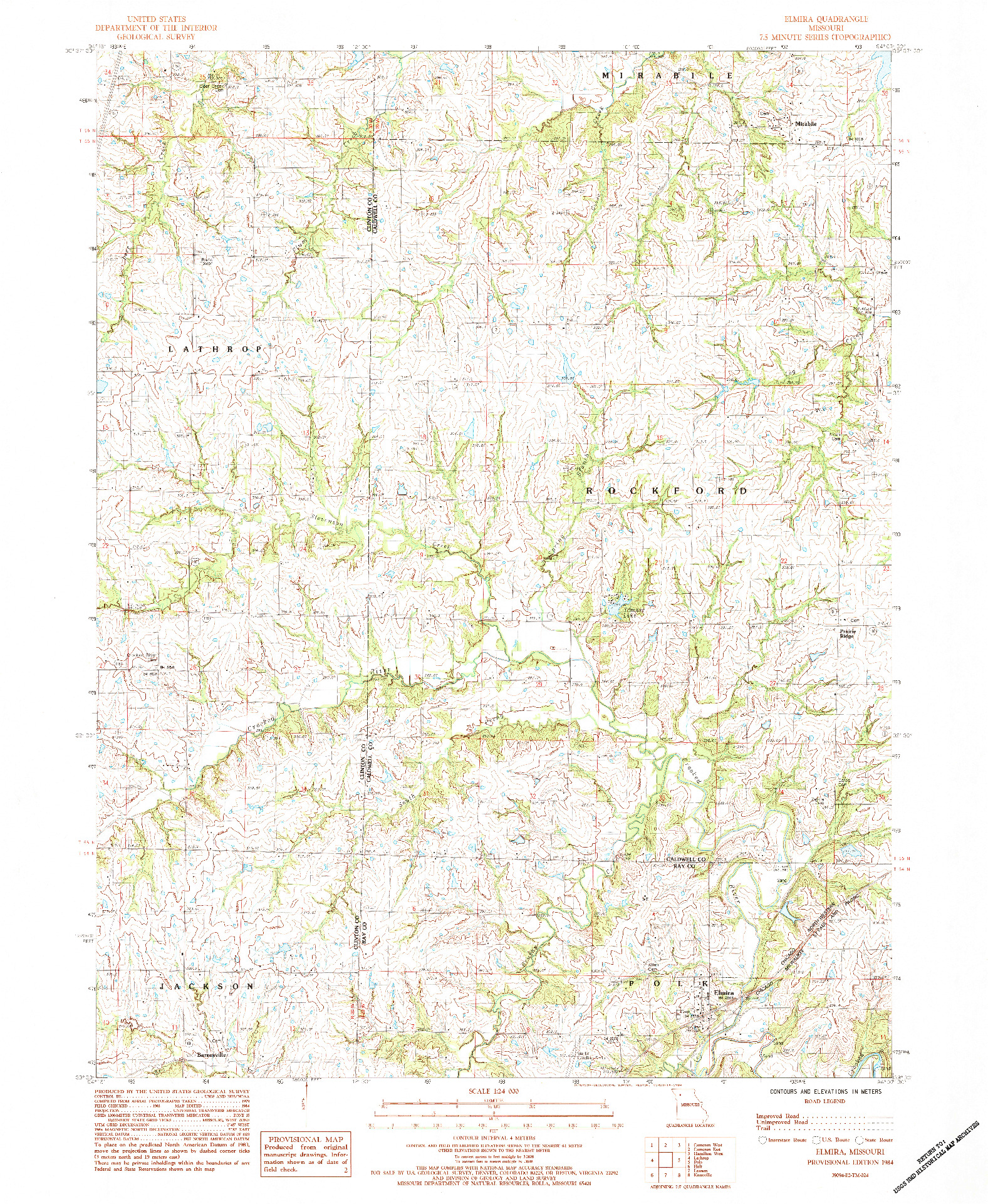 USGS 1:24000-SCALE QUADRANGLE FOR ELMIRA, MO 1984