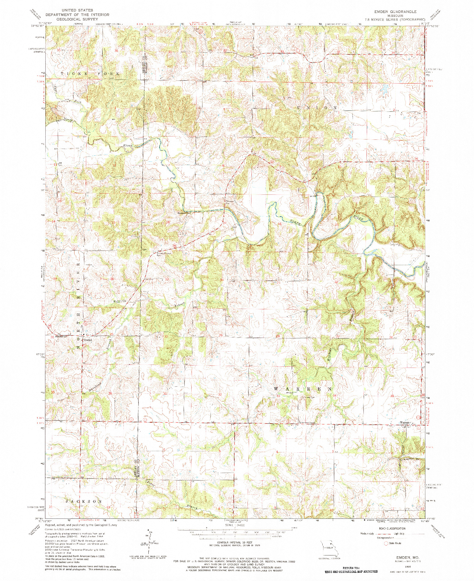 USGS 1:24000-SCALE QUADRANGLE FOR EMDEN, MO 1964