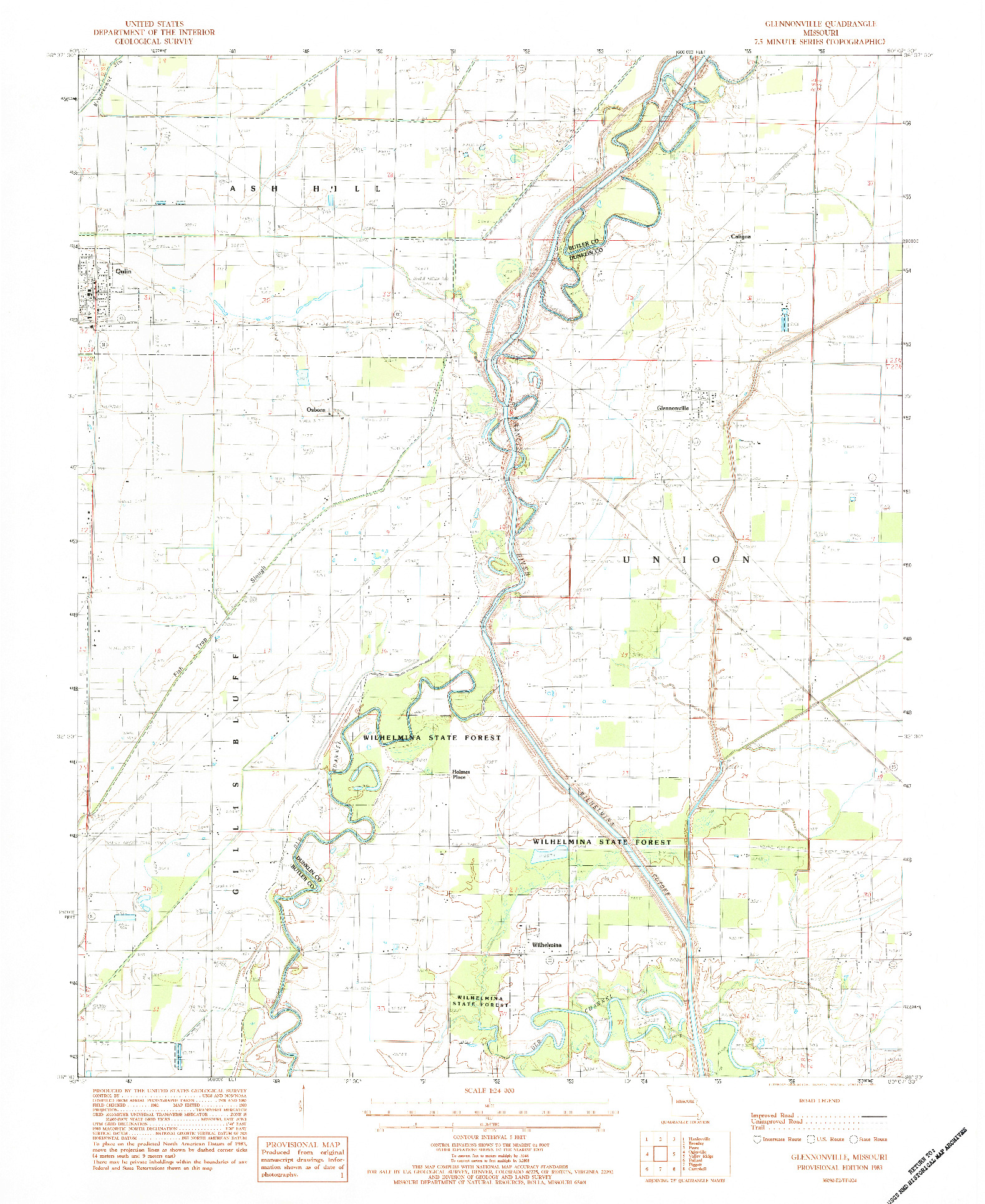 USGS 1:24000-SCALE QUADRANGLE FOR GLENNONVILLE, MO 1983