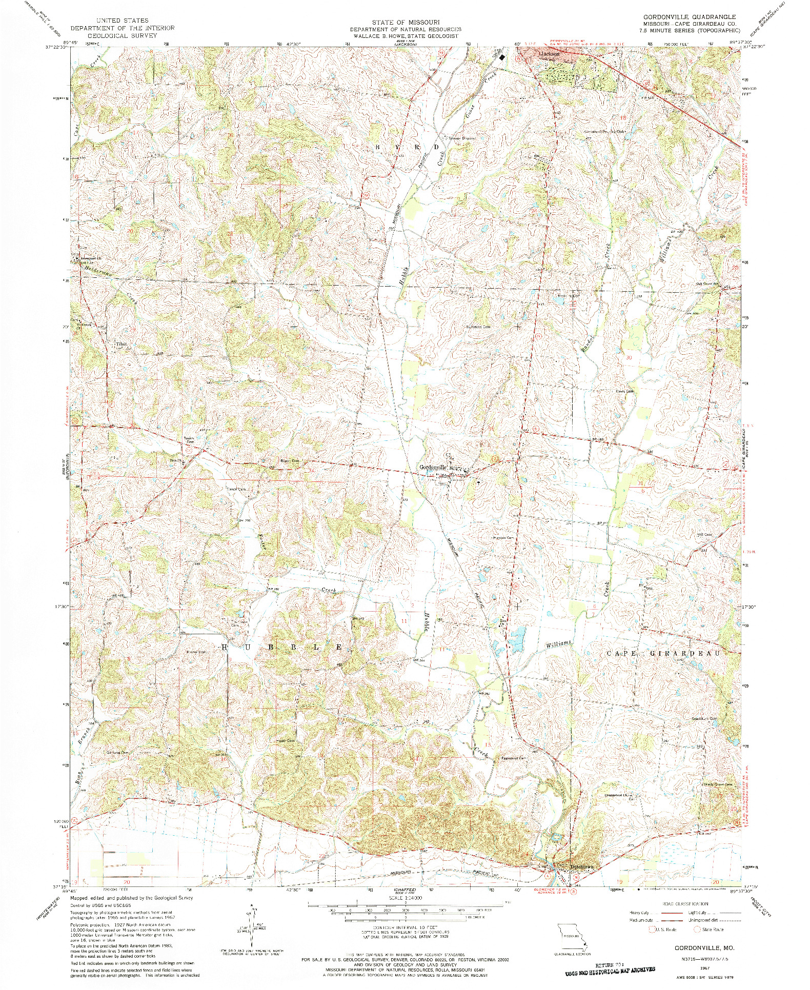 USGS 1:24000-SCALE QUADRANGLE FOR GORDONVILLE, MO 1967