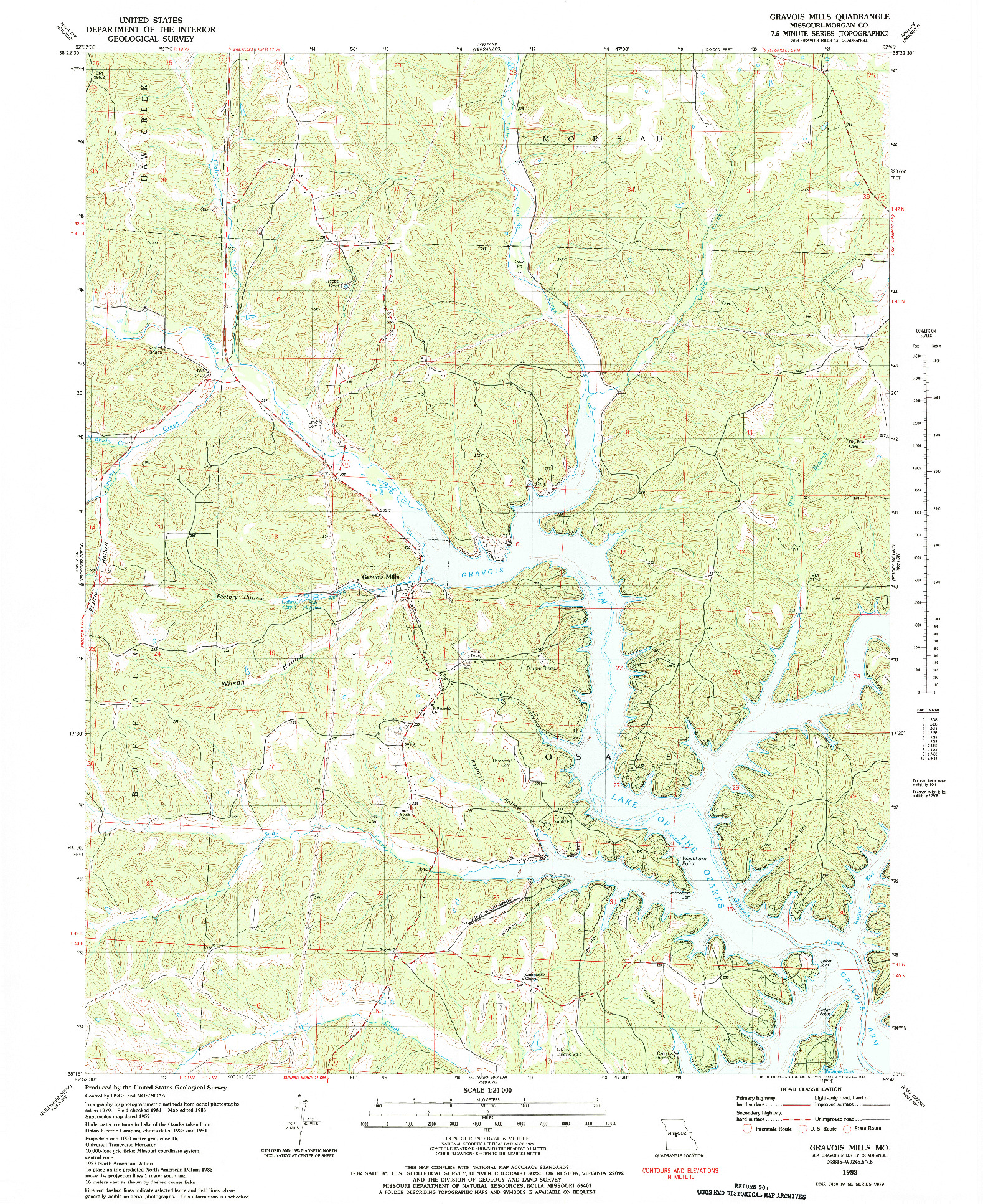 USGS 1:24000-SCALE QUADRANGLE FOR GRAVOIS MILLS, MO 1983