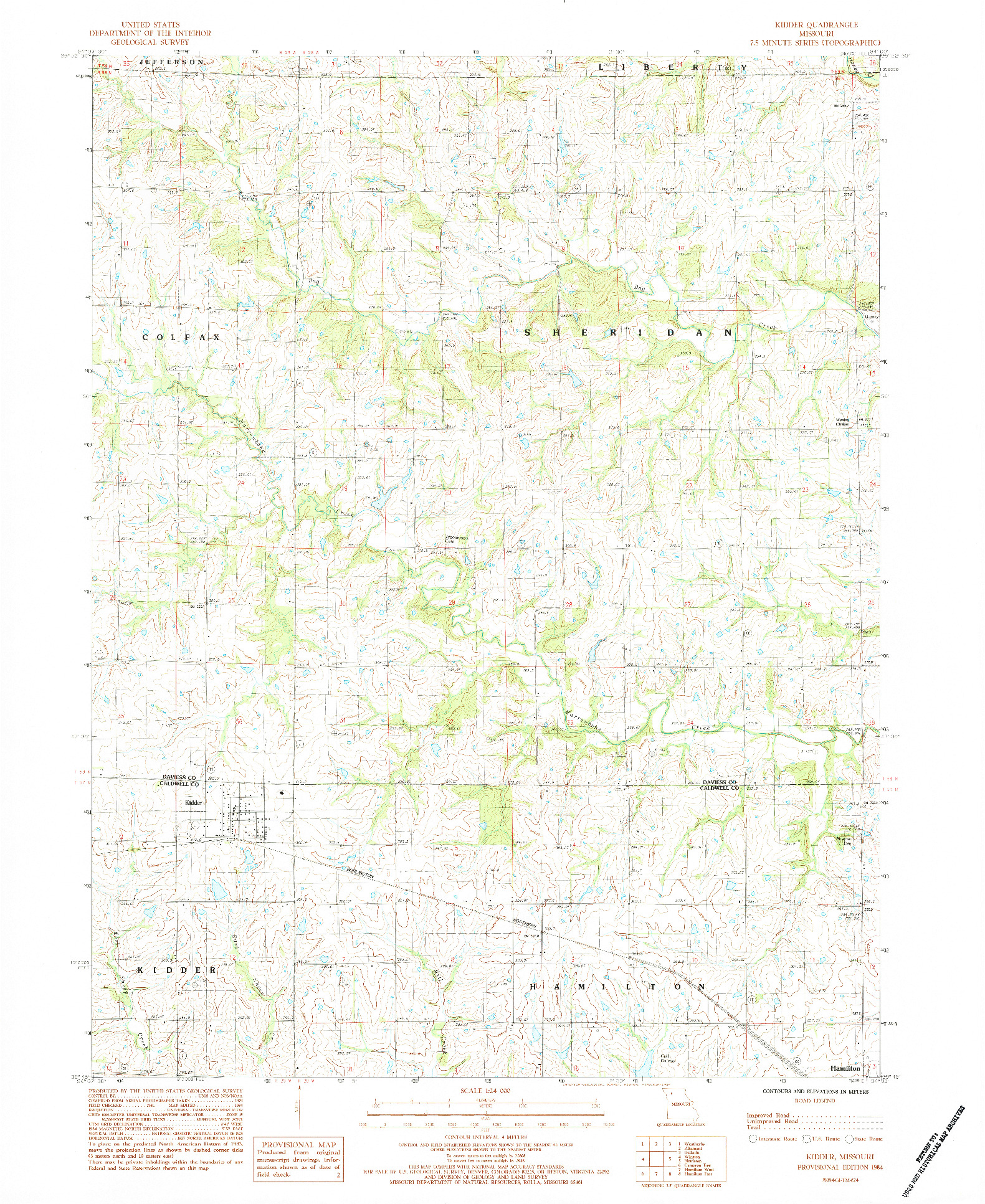 USGS 1:24000-SCALE QUADRANGLE FOR KIDDER, MO 1984