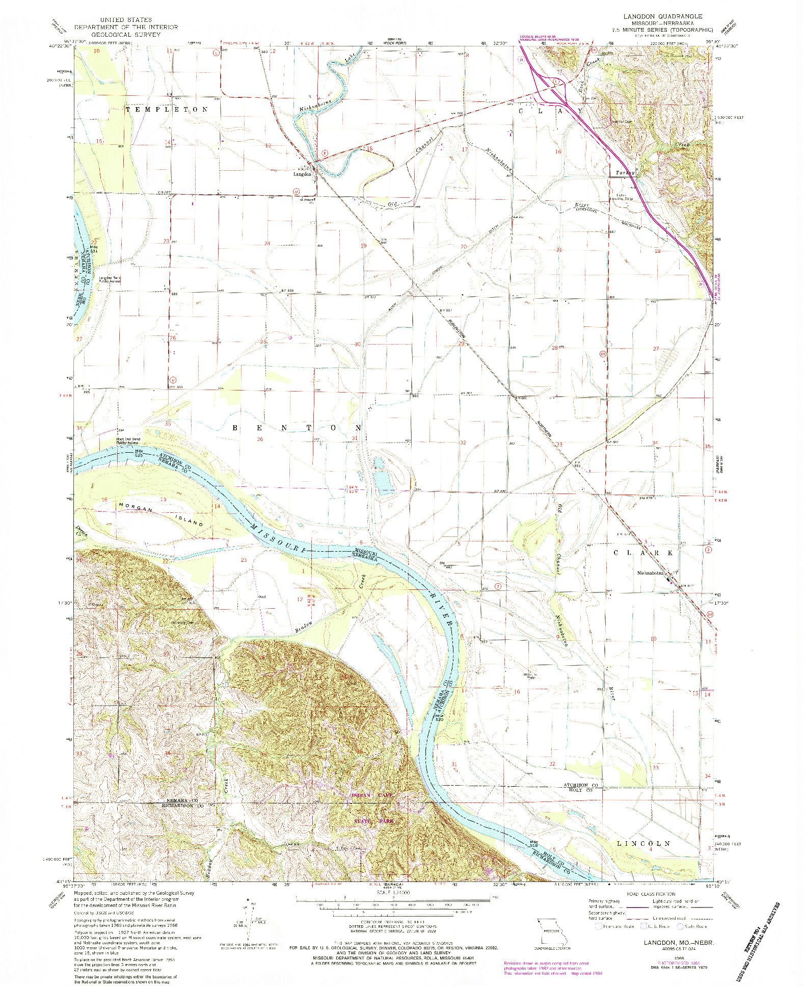 USGS 1:24000-SCALE QUADRANGLE FOR LANGDON, MO 1966